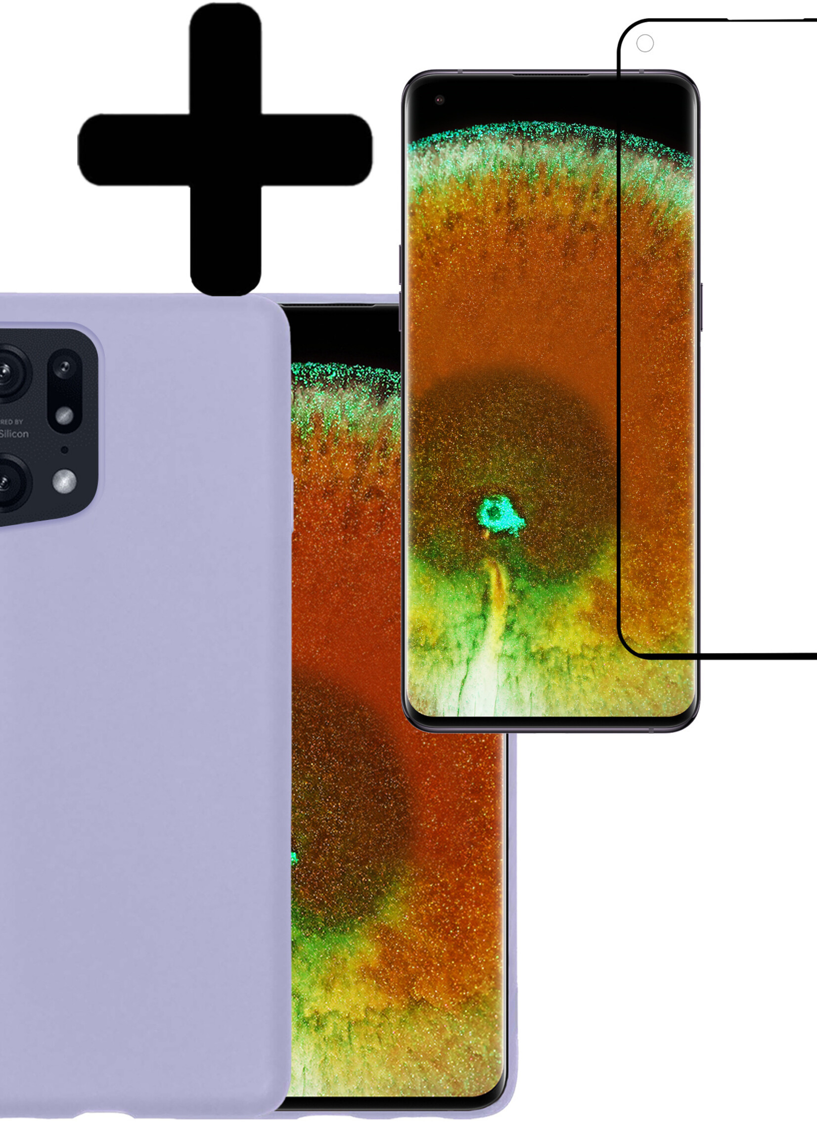 LUQ Hoesje Geschikt voor OPPO Find X5 Pro Hoesje Siliconen Case Met Screenprotector - Hoes Geschikt voor OPPO X5 Pro Hoes Siliconen - Lila