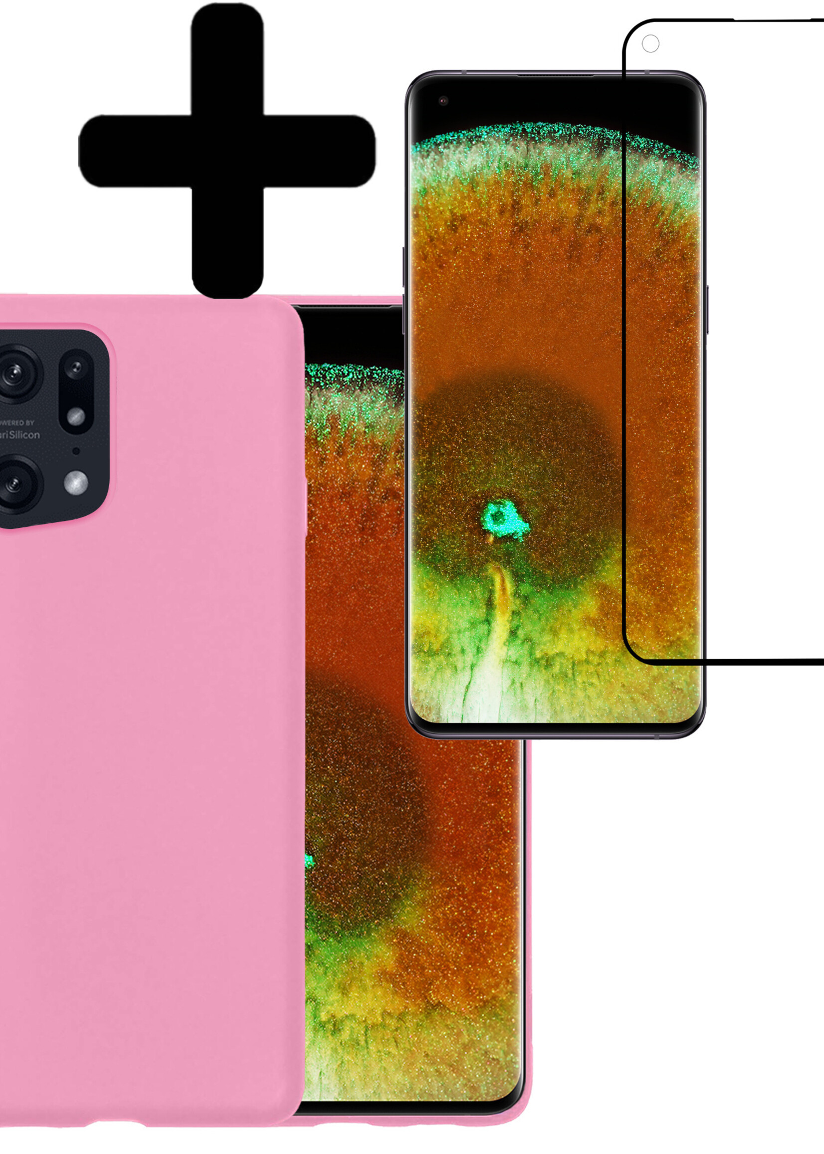 LUQ Hoesje Geschikt voor OPPO Find X5 Pro Hoesje Siliconen Case Met Screenprotector - Hoes Geschikt voor OPPO X5 Pro Hoes Siliconen - Lichtroze