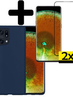 LUQ LUQ OPPO Find X5 Pro Hoesje Siliconen Met 2x Screenprotector - Donkerblauw