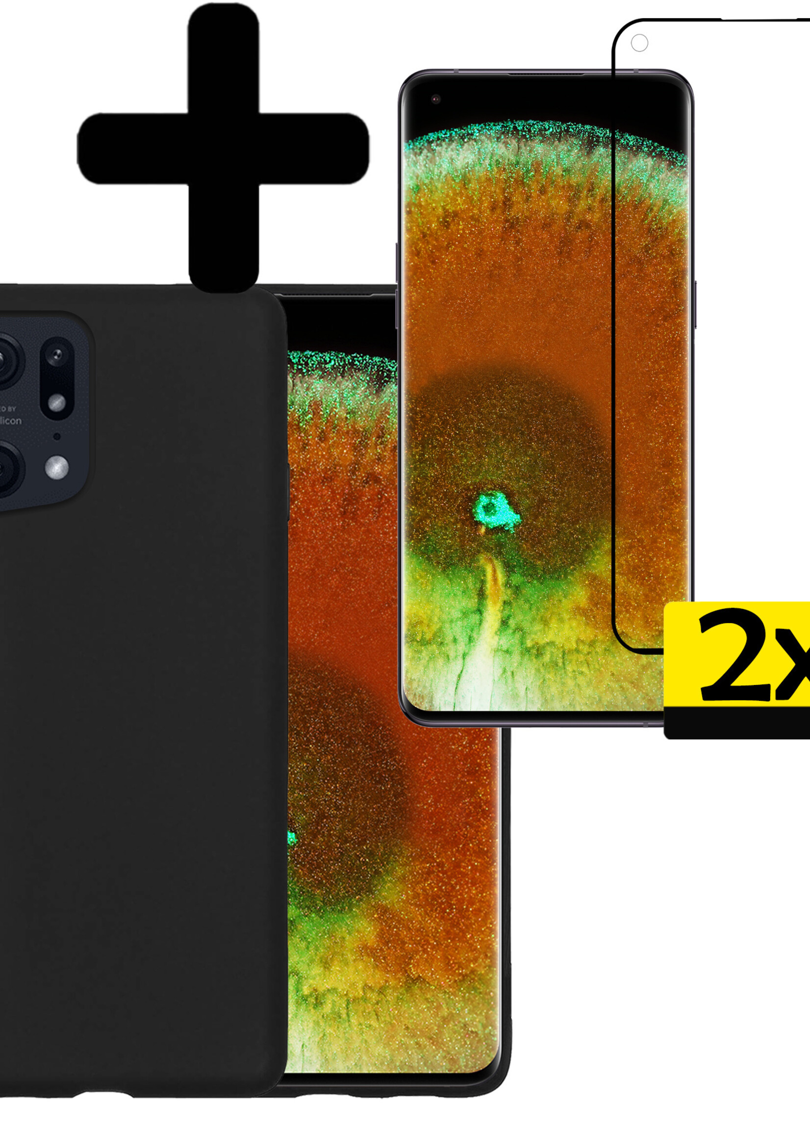 LUQ Hoesje Geschikt voor OPPO Find X5 Pro Hoesje Siliconen Case Met 2x Screenprotector - Hoes Geschikt voor OPPO X5 Pro Hoes Siliconen - Zwart