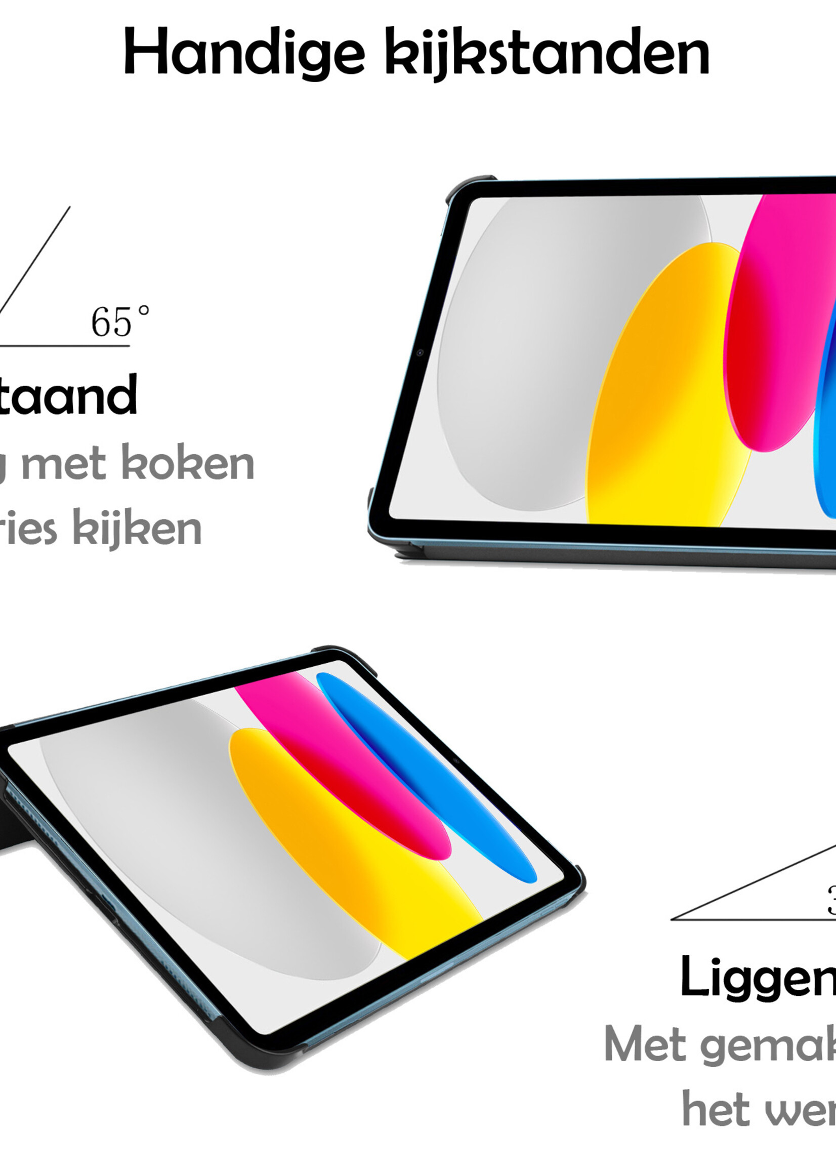 Hoes Geschikt voor iPad 2022 Hoes Luxe Hoesje Book Case - Hoesje Geschikt voor iPad 10 Hoes Cover - Donkerblauw