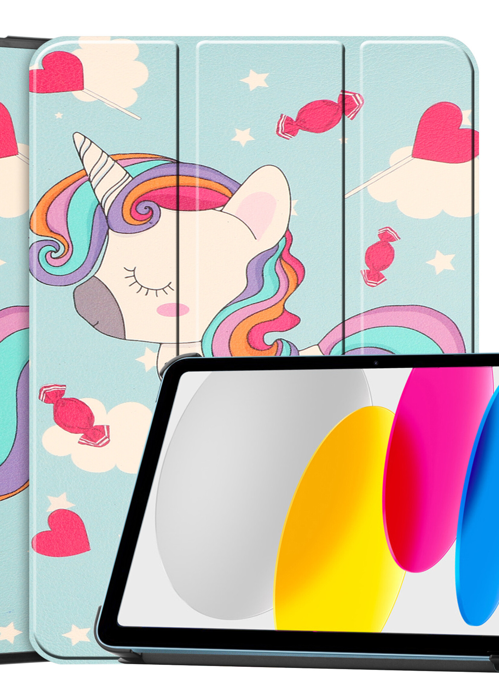LUQ Hoes Geschikt voor iPad 2022 Hoes Luxe Hoesje Book Case - Hoesje Geschikt voor iPad 10 Hoes Cover - Eenhoorn