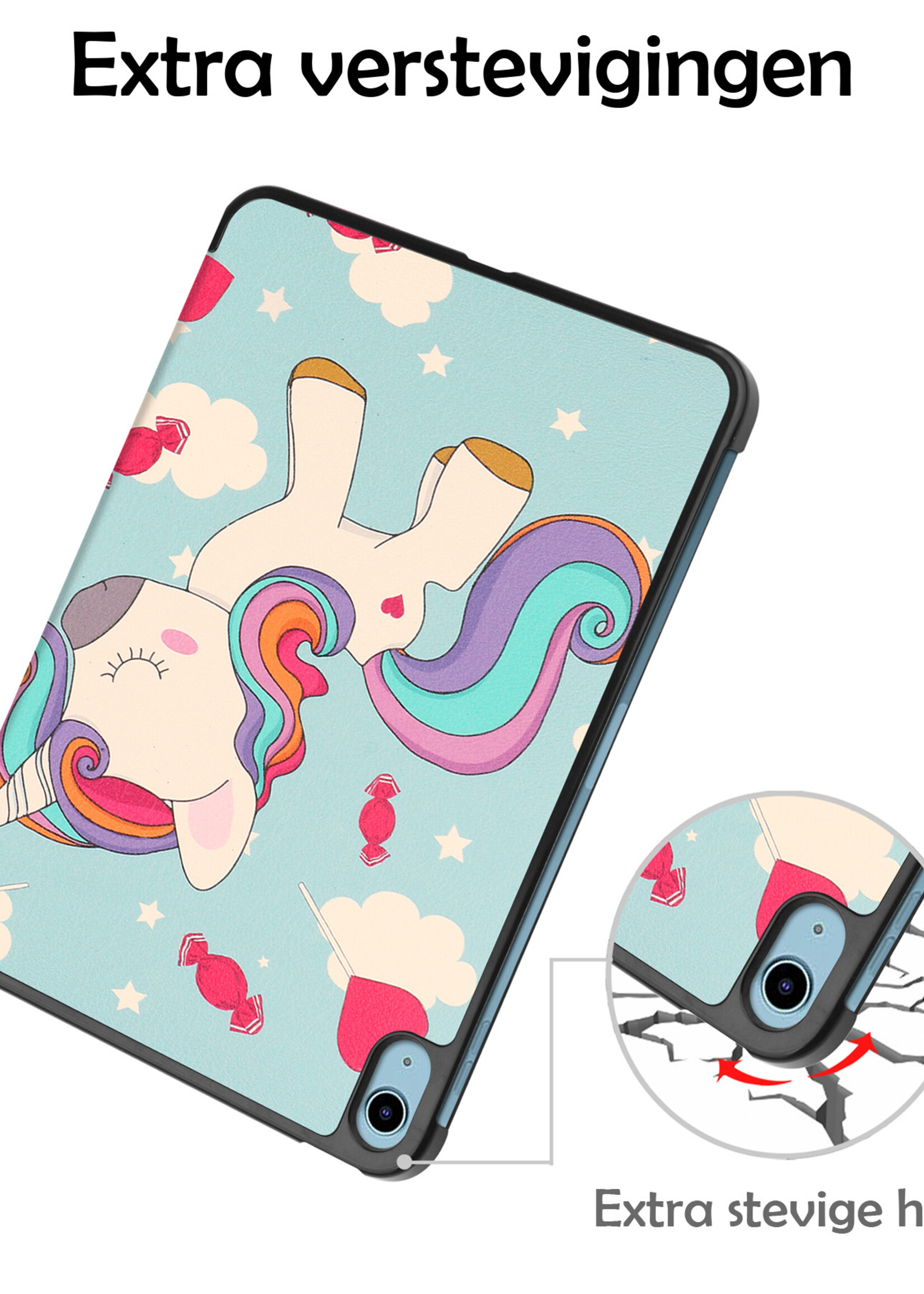 LUQ Hoes Geschikt voor iPad 2022 Hoes Luxe Hoesje Book Case - Hoesje Geschikt voor iPad 10 Hoes Cover - Eenhoorn