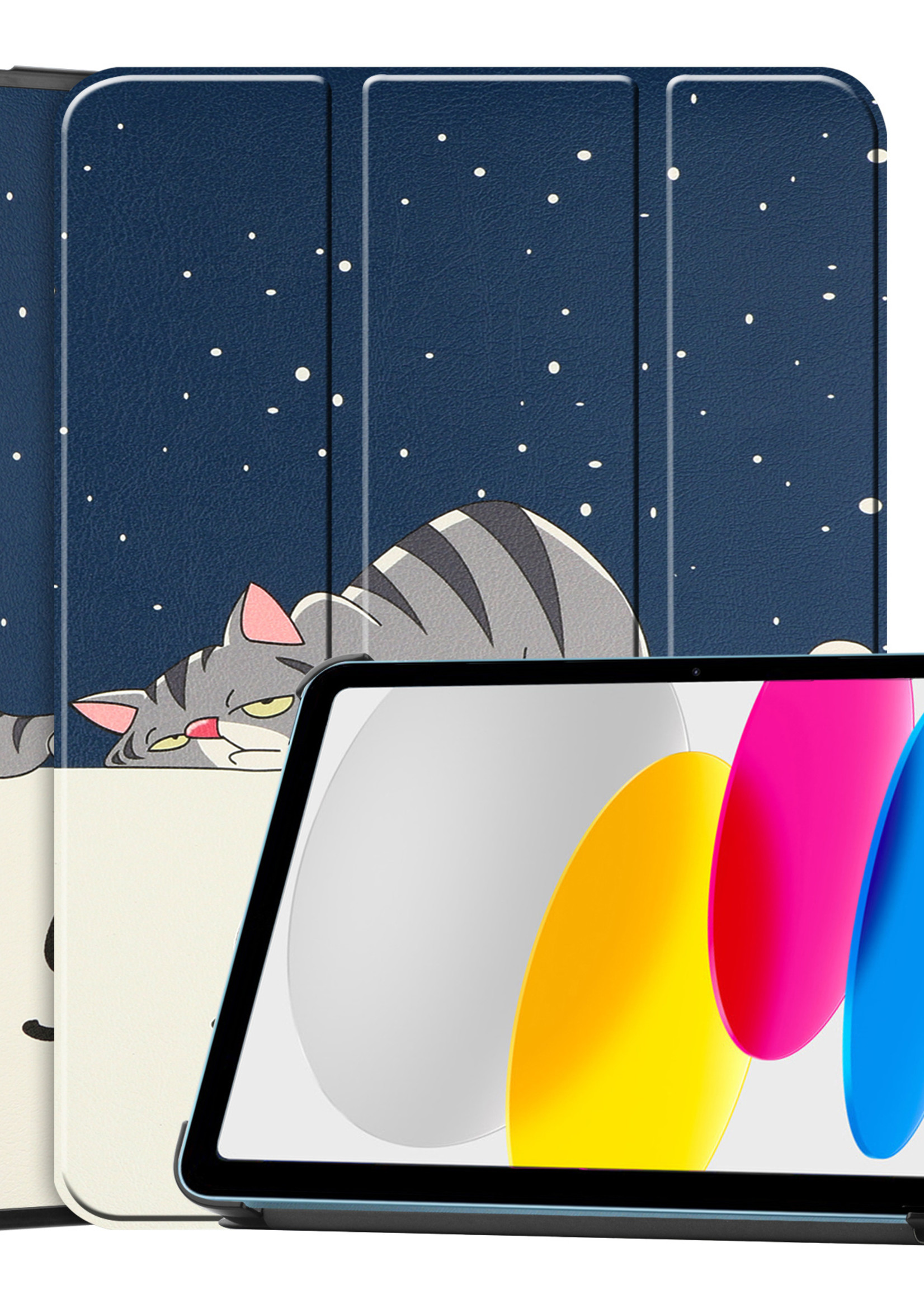 LUQ Hoes Geschikt voor iPad 2022 Hoes Luxe Hoesje Book Case - Hoesje Geschikt voor iPad 10 Hoes Cover - Kat
