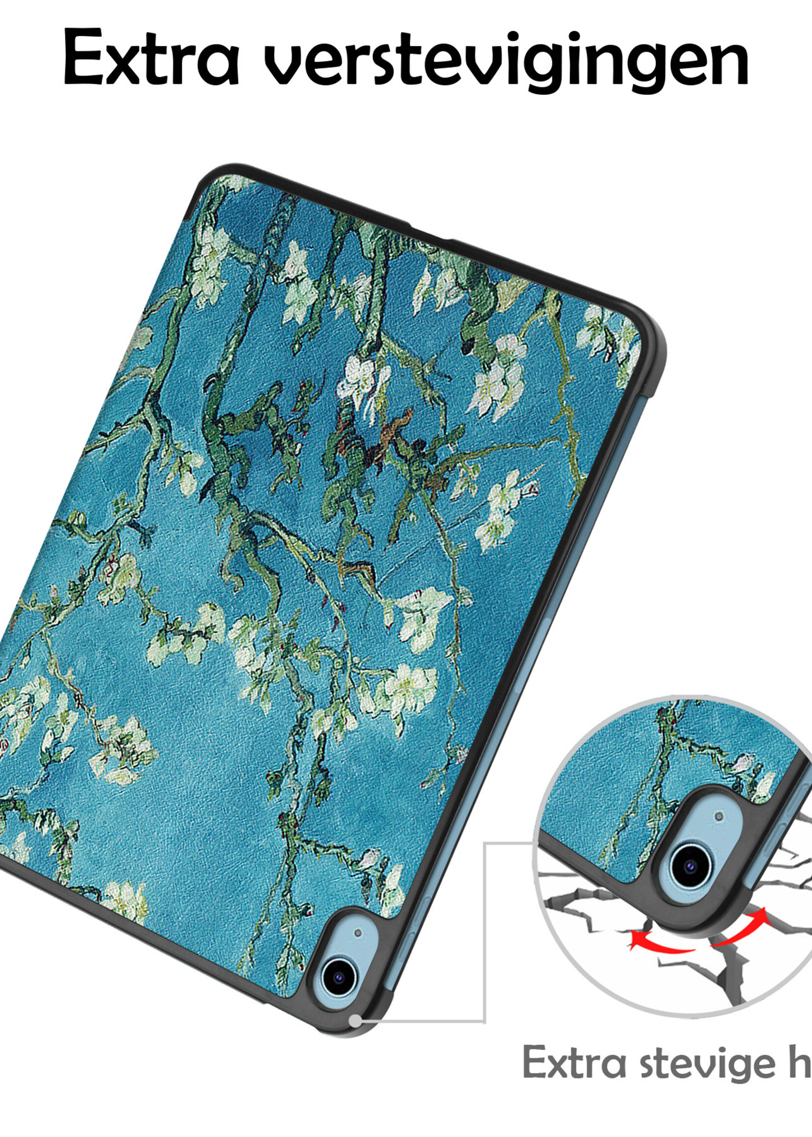 LUQ Hoes Geschikt voor iPad 2022 Hoes Luxe Hoesje Book Case Met Screenprotector - Hoesje Geschikt voor iPad 10 Hoes Cover - Bloesem