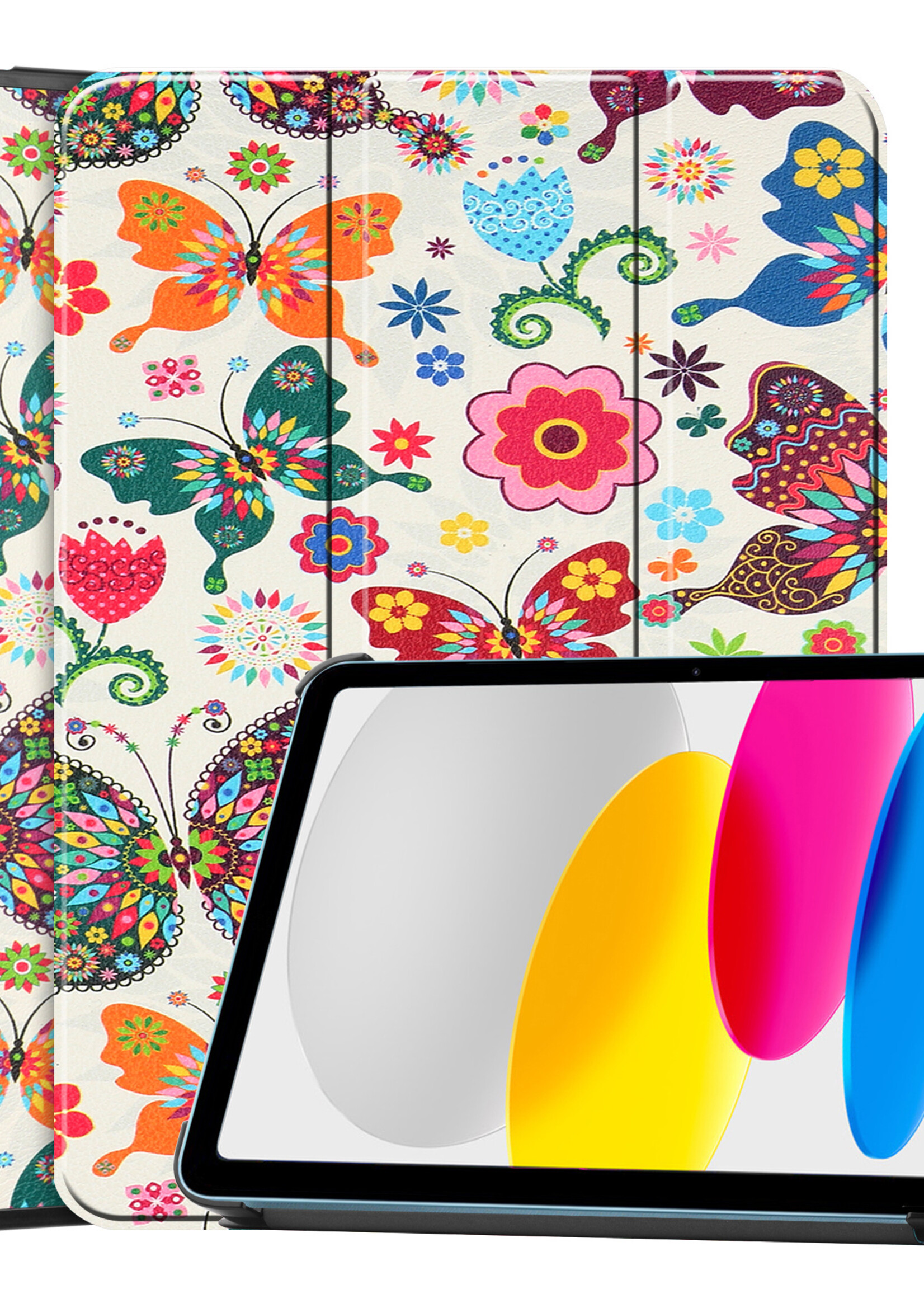 LUQ Hoes Geschikt voor iPad 2022 Hoes Luxe Hoesje Book Case - Hoesje Geschikt voor iPad 10 Hoes Cover - Vlinders