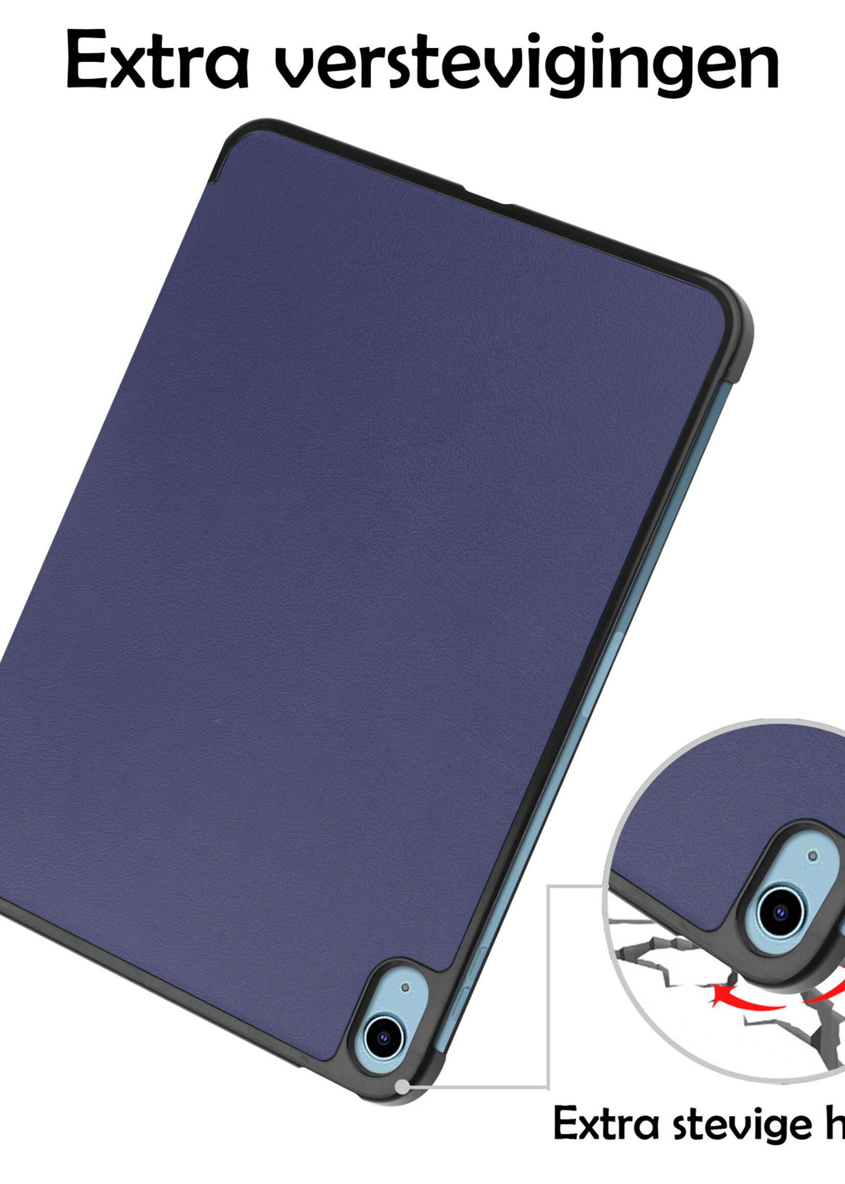 LUQ Hoes Geschikt voor iPad 2022 Hoes Luxe Hoesje Book Case Met Screenprotector - Hoesje Geschikt voor iPad 10 Hoes Cover - Donkerblauw