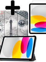 LUQ LUQ iPad 10 2022 Hoesje Met Screenprotector - Eiffeltoren