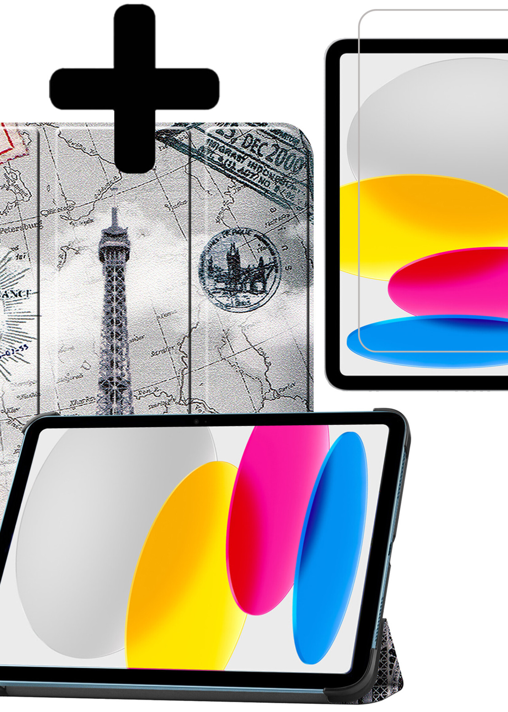 LUQ Hoes Geschikt voor iPad 2022 Hoes Luxe Hoesje Book Case Met Screenprotector - Hoesje Geschikt voor iPad 10 Hoes Cover - Eiffeltoren