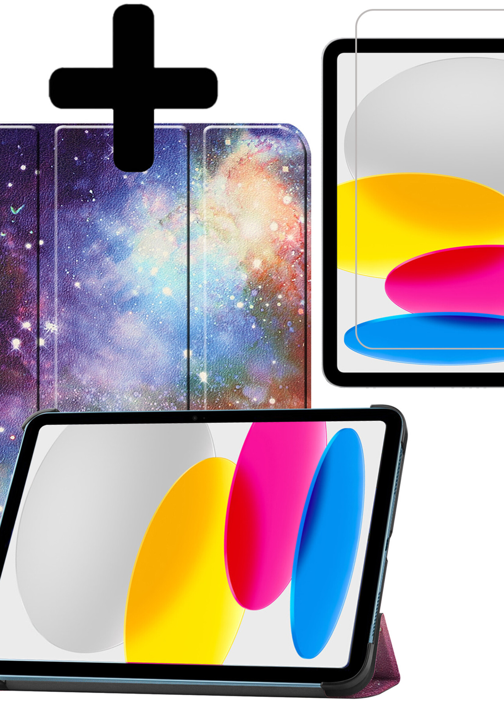 LUQ Hoes Geschikt voor iPad 2022 Hoes Luxe Hoesje Book Case Met Screenprotector - Hoesje Geschikt voor iPad 10 Hoes Cover - Galaxy