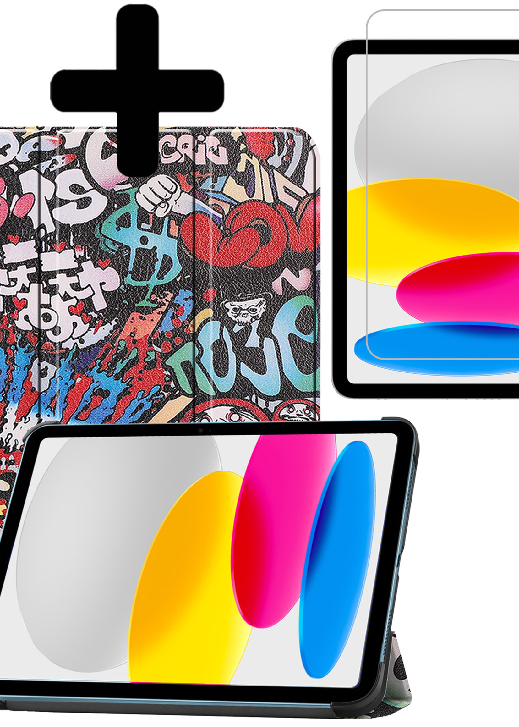 LUQ Hoes Geschikt voor iPad 2022 Hoes Luxe Hoesje Book Case Met Screenprotector - Hoesje Geschikt voor iPad 10 Hoes Cover - Graffity