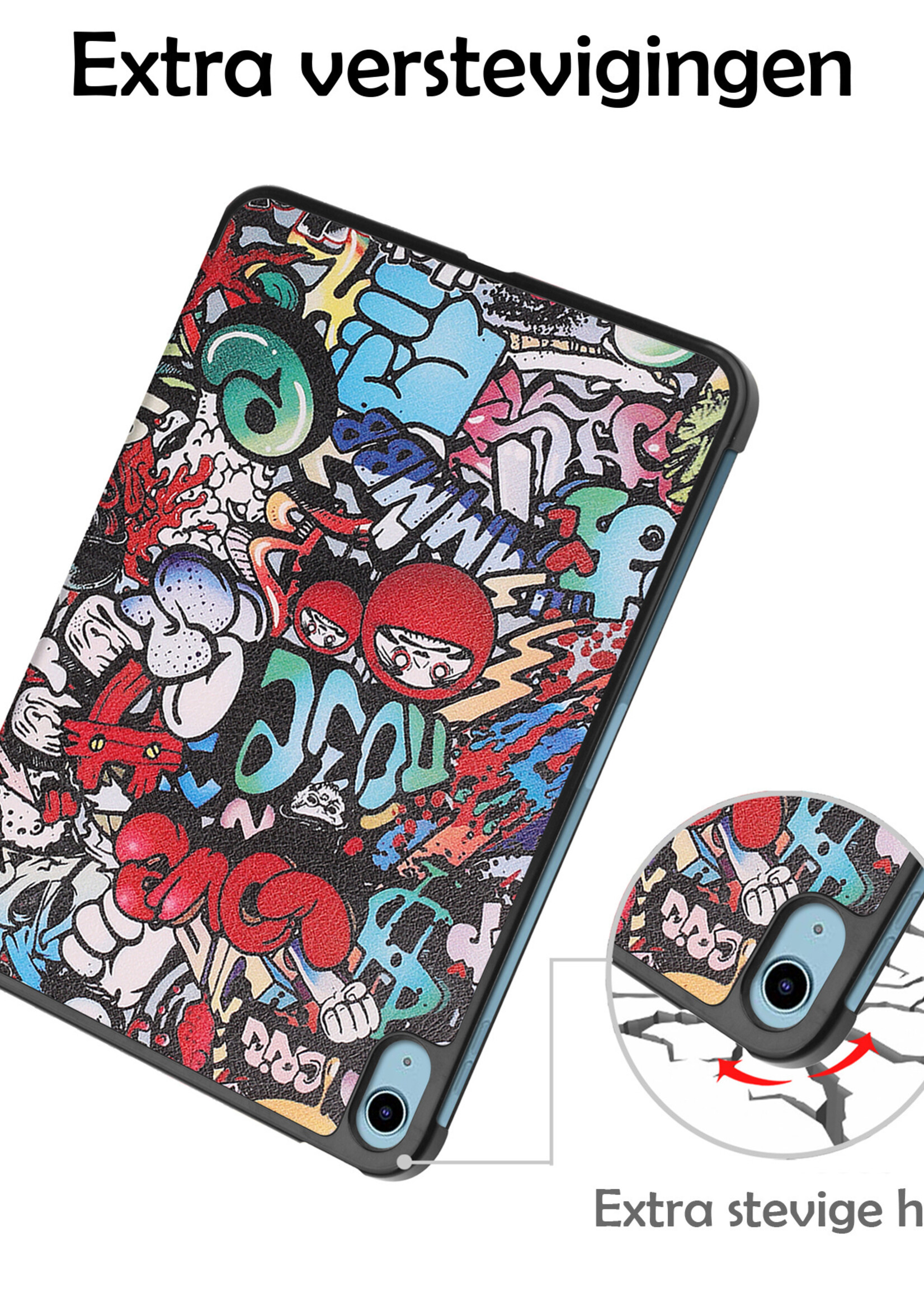 LUQ Hoes Geschikt voor iPad 2022 Hoes Luxe Hoesje Book Case Met Screenprotector - Hoesje Geschikt voor iPad 10 Hoes Cover - Graffity