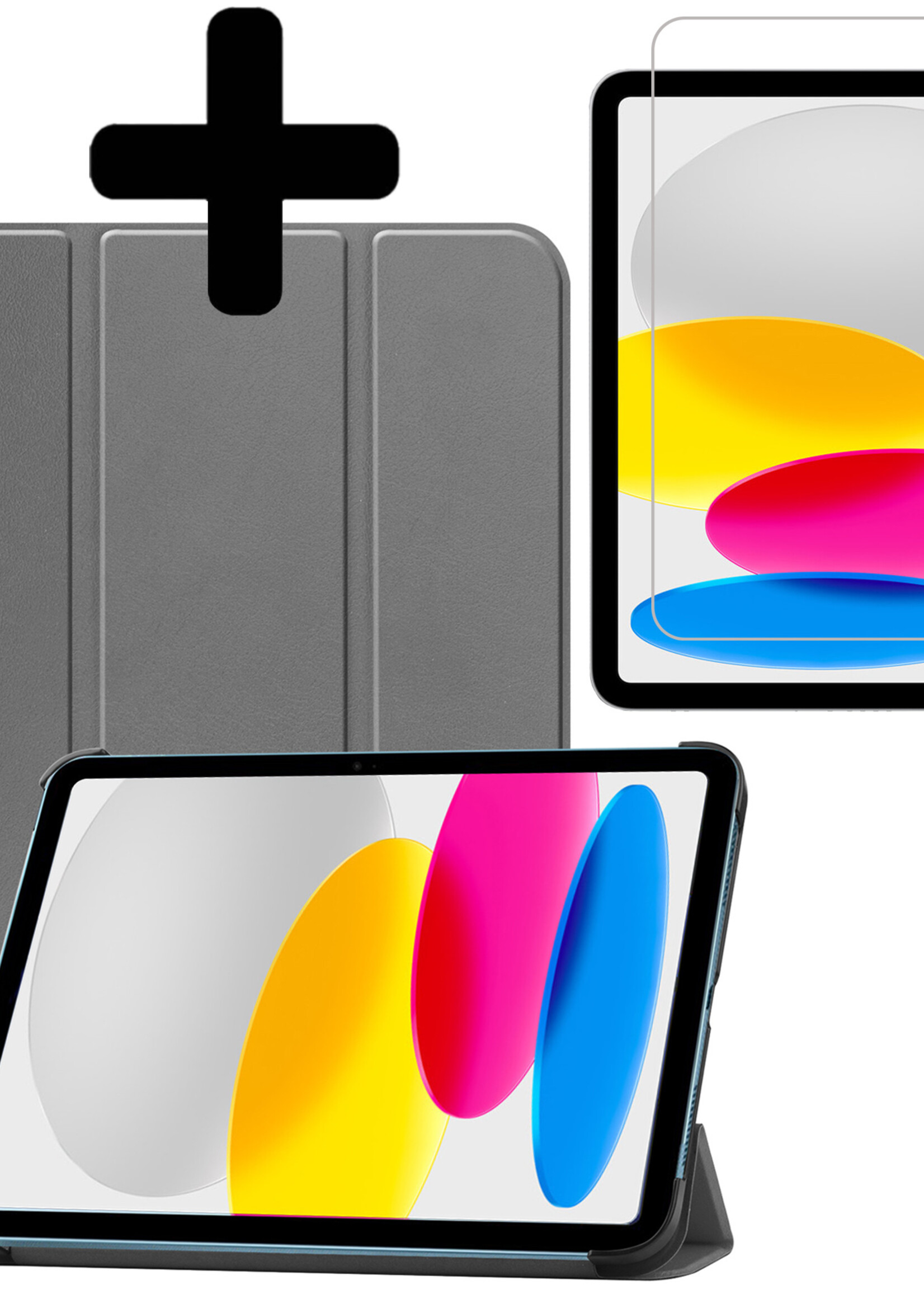 LUQ Hoes Geschikt voor iPad 2022 Hoes Luxe Hoesje Book Case Met Screenprotector - Hoesje Geschikt voor iPad 10 Hoes Cover - Grijs