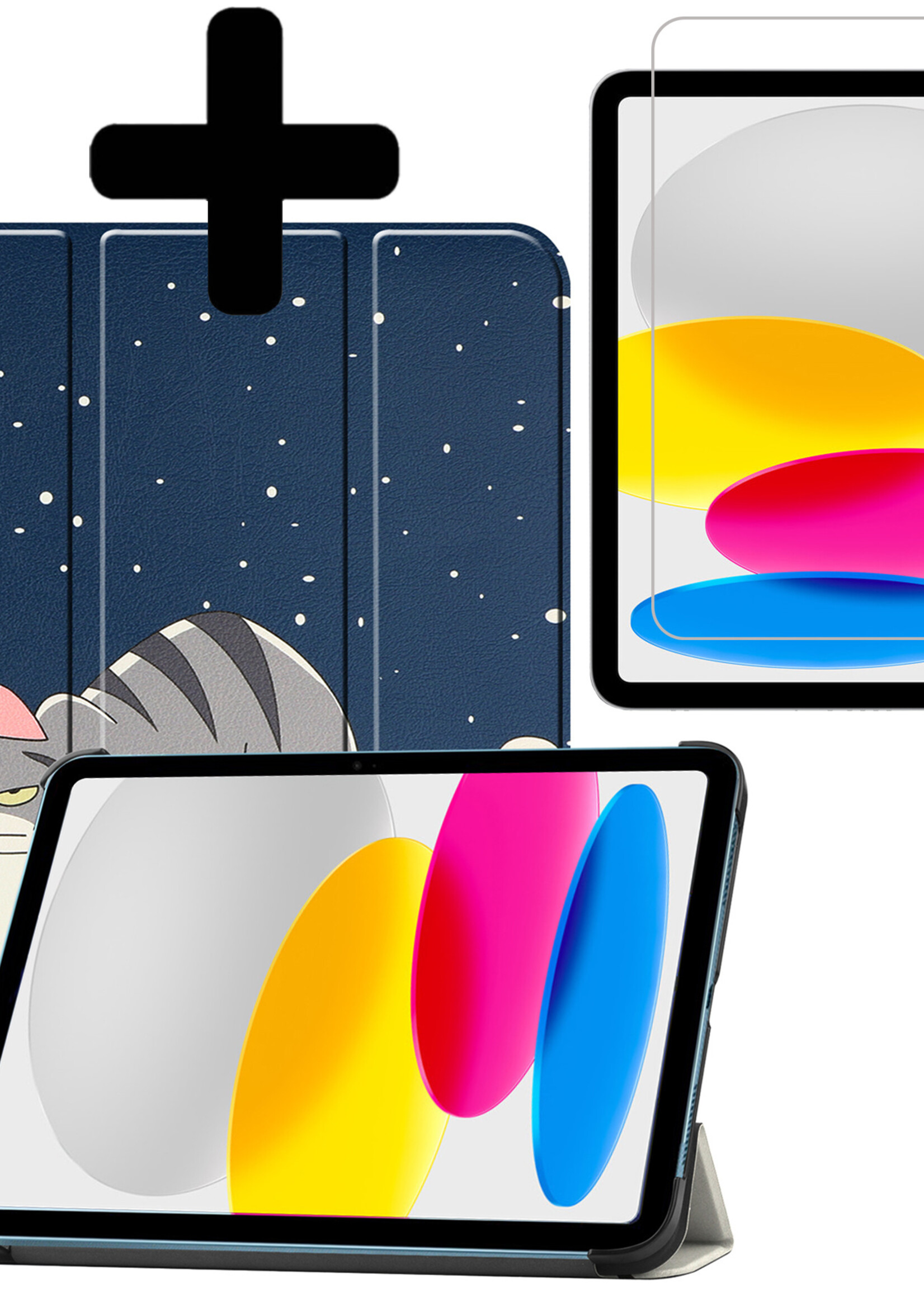 LUQ Hoes Geschikt voor iPad 2022 Hoes Luxe Hoesje Book Case Met Screenprotector - Hoesje Geschikt voor iPad 10 Hoes Cover - Kat