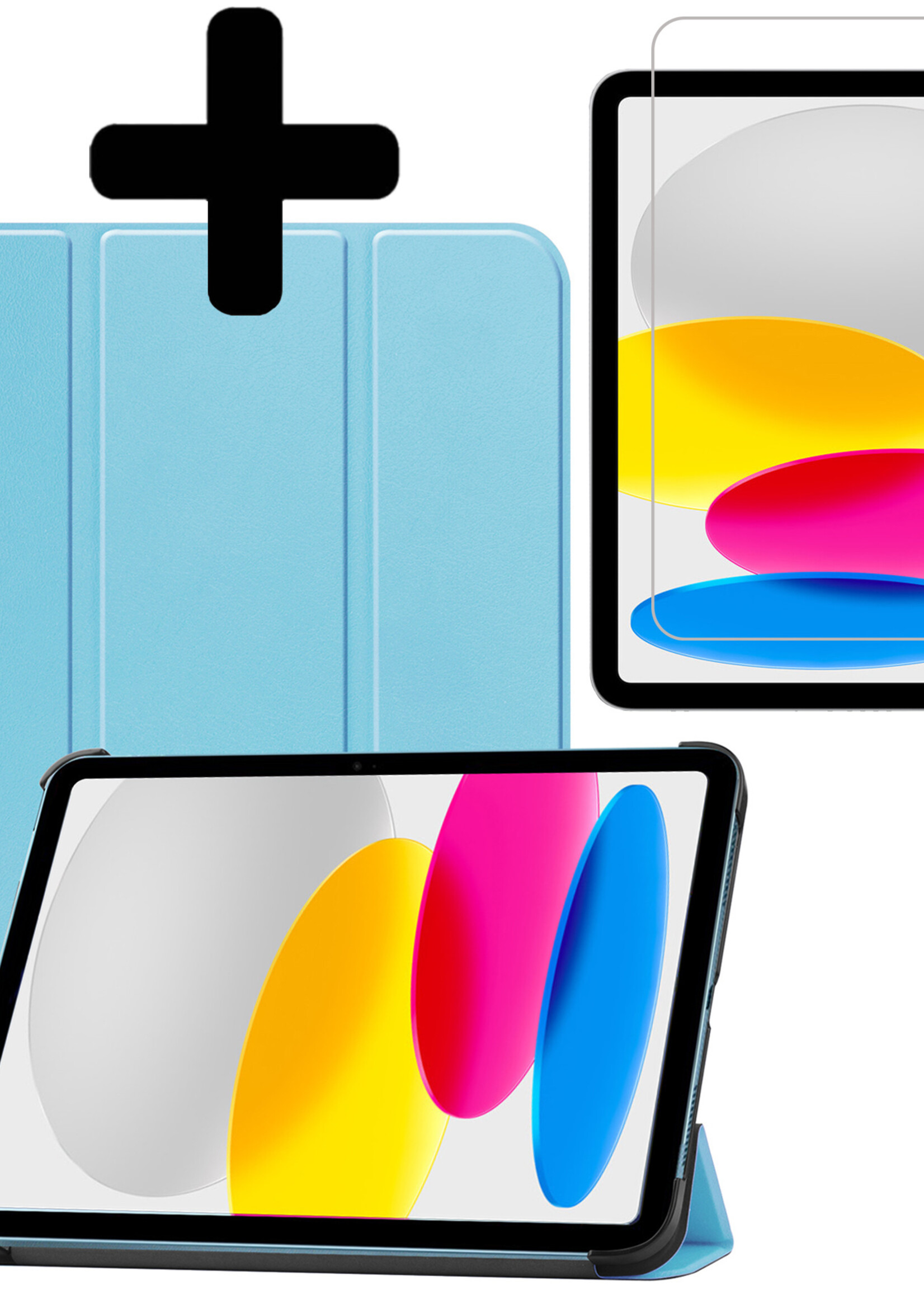 LUQ Hoes Geschikt voor iPad 2022 Hoes Luxe Hoesje Book Case Met Screenprotector - Hoesje Geschikt voor iPad 10 Hoes Cover - Lichtblauw