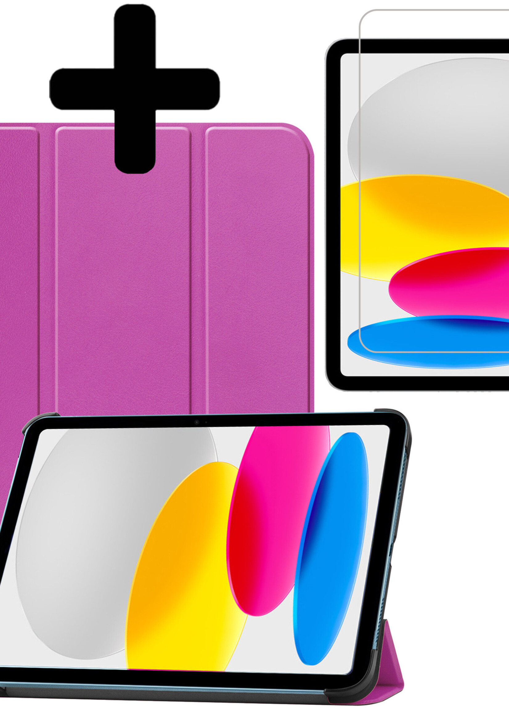 LUQ Hoes Geschikt voor iPad 2022 Hoes Luxe Hoesje Book Case Met Screenprotector - Hoesje Geschikt voor iPad 10 Hoes Cover - Paars