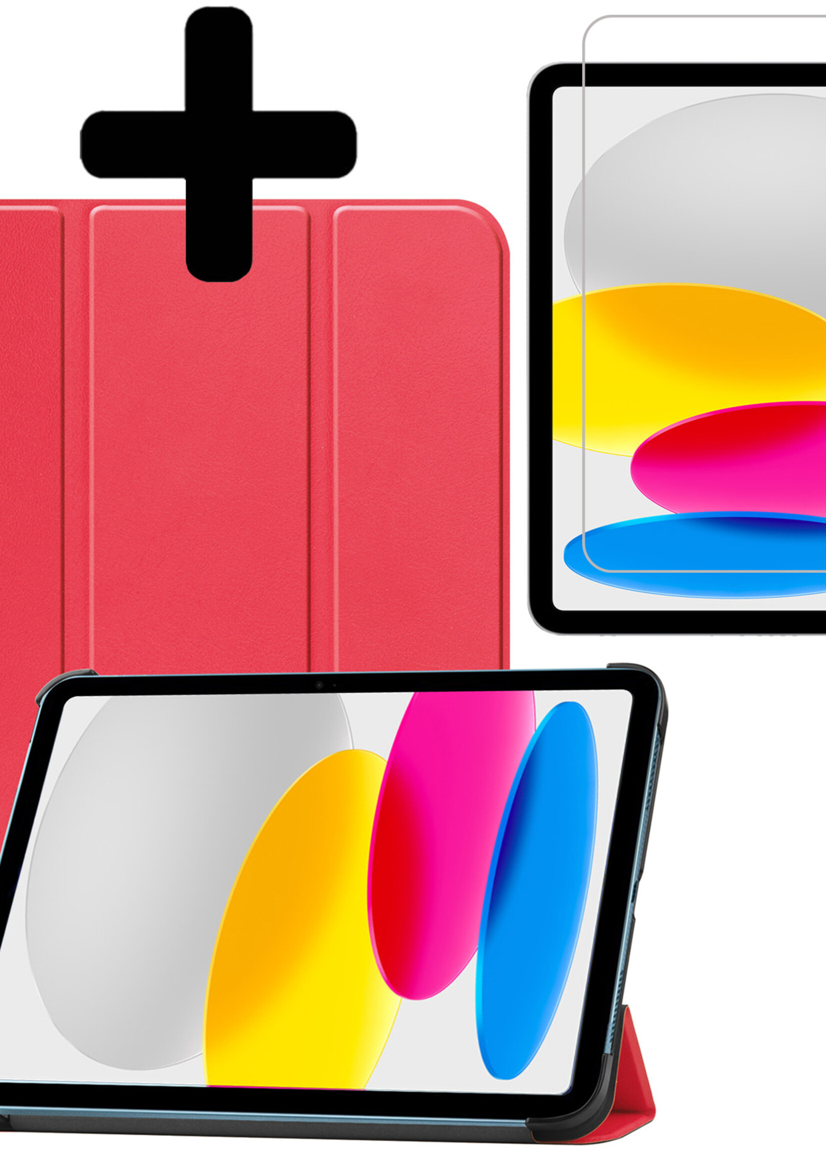LUQ Hoes Geschikt voor iPad 2022 Hoes Luxe Hoesje Book Case Met Screenprotector - Hoesje Geschikt voor iPad 10 Hoes Cover - Rood