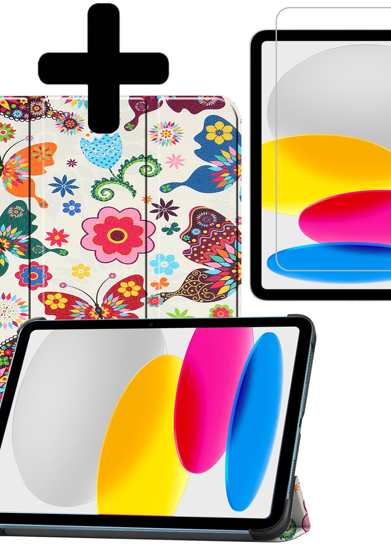 LUQ Hoes Geschikt voor iPad 2022 Hoes Luxe Hoesje Book Case Met Screenprotector - Hoesje Geschikt voor iPad 10 Hoes Cover - Vlinders