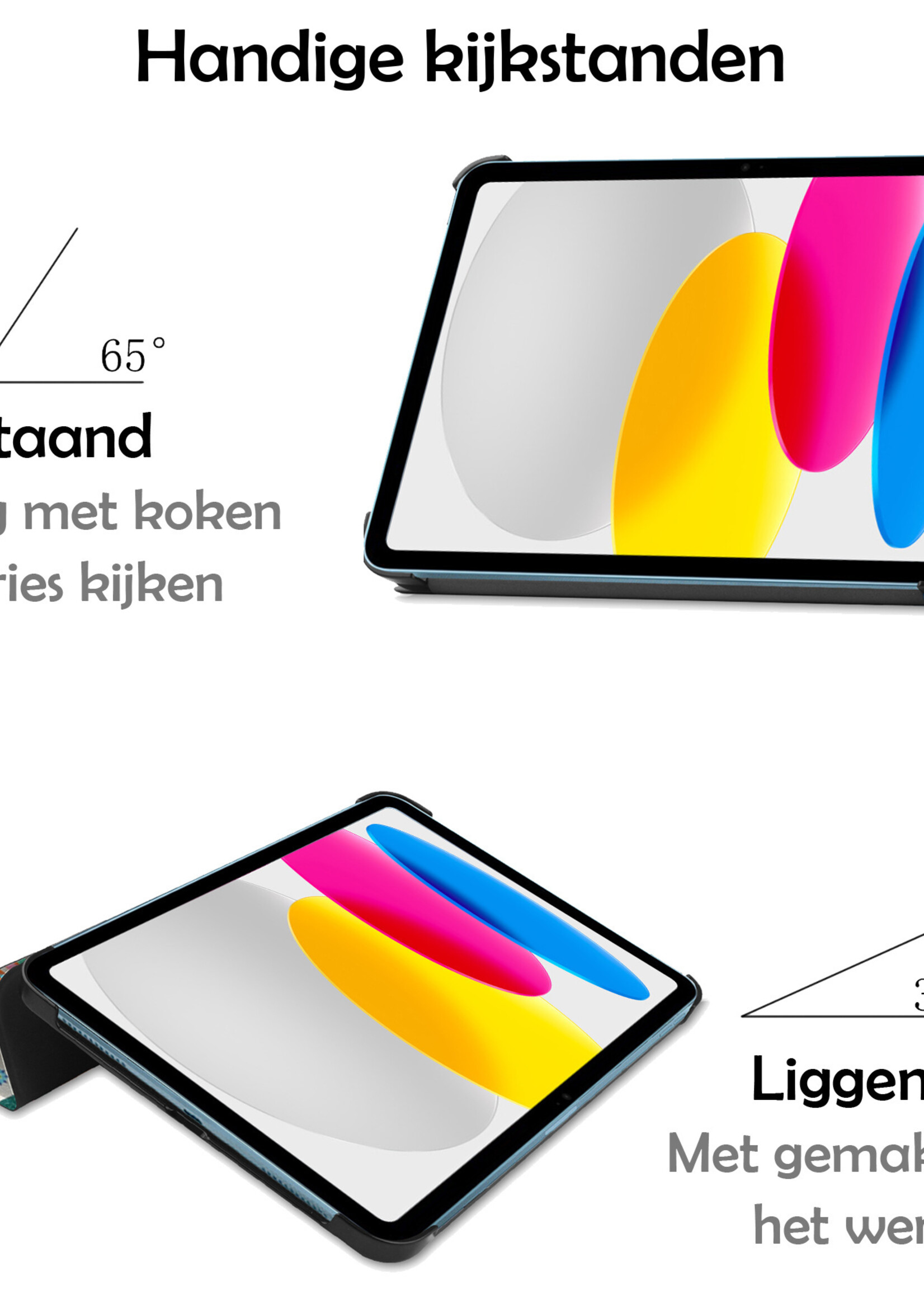 LUQ Hoes Geschikt voor iPad 2022 Hoes Luxe Hoesje Book Case Met Screenprotector - Hoesje Geschikt voor iPad 10 Hoes Cover - Vlinders