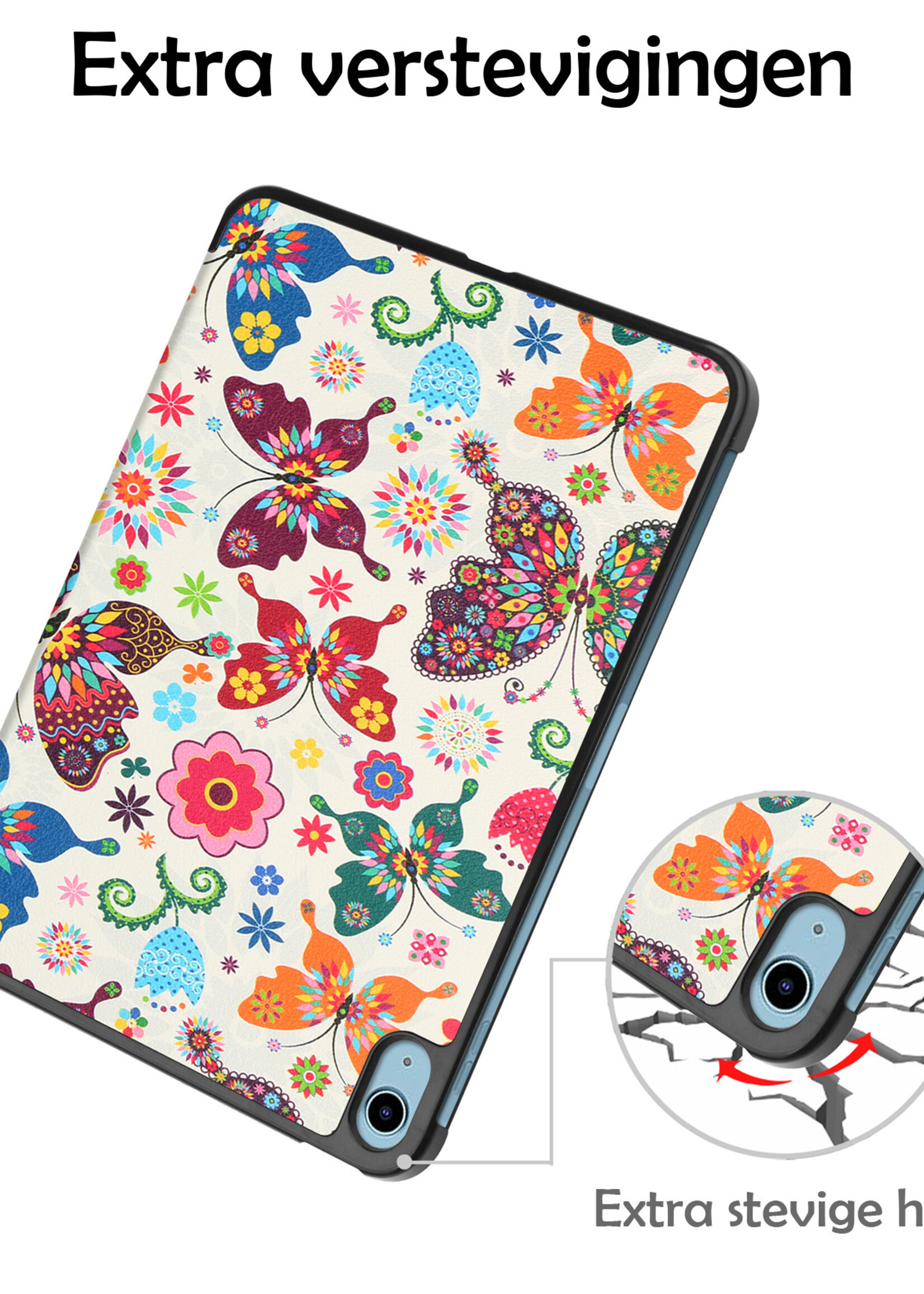LUQ Hoes Geschikt voor iPad 2022 Hoes Luxe Hoesje Book Case Met Screenprotector - Hoesje Geschikt voor iPad 10 Hoes Cover - Vlinders