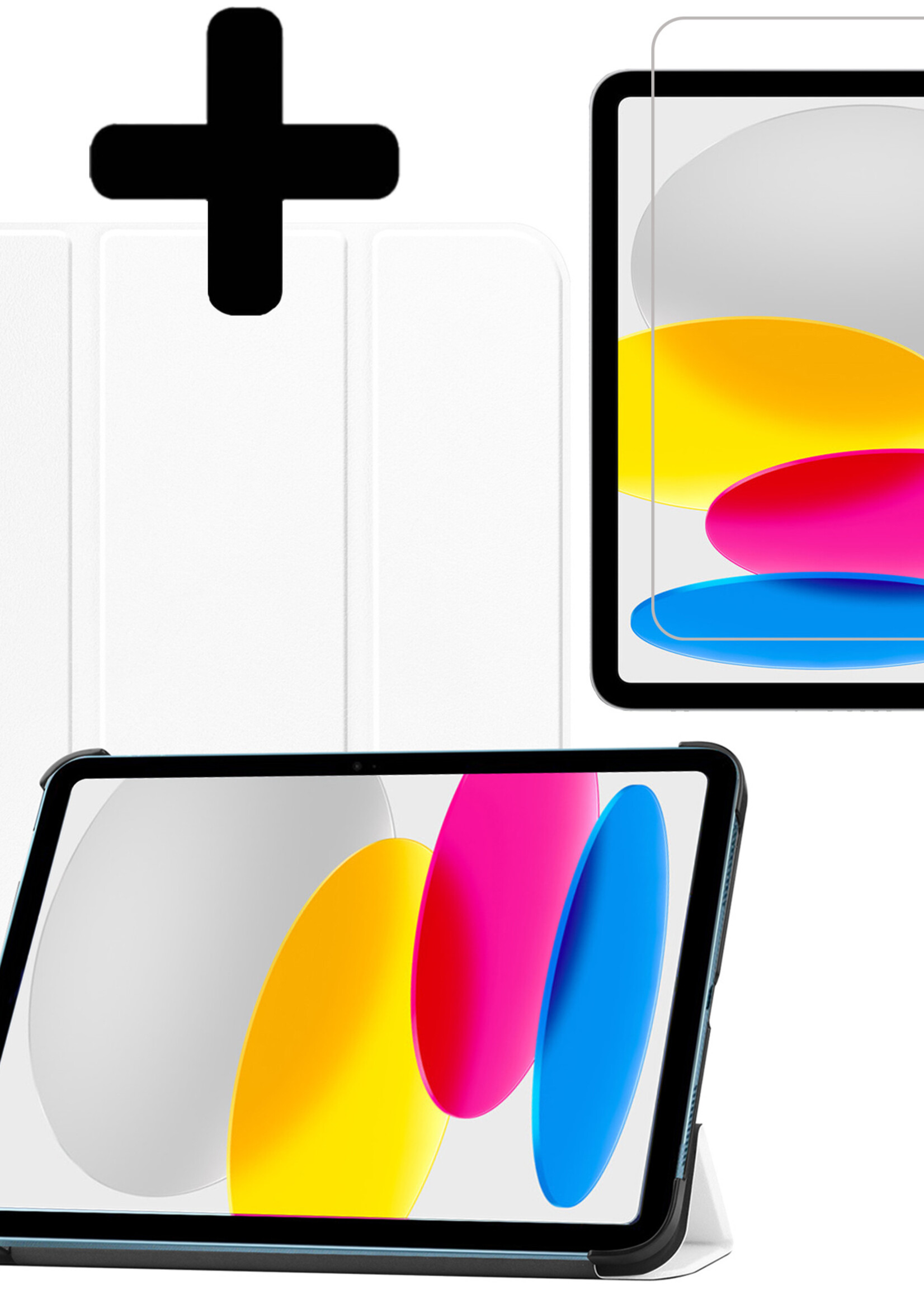 LUQ Hoes Geschikt voor iPad 2022 Hoes Luxe Hoesje Book Case Met Screenprotector - Hoesje Geschikt voor iPad 10 Hoes Cover - Wit