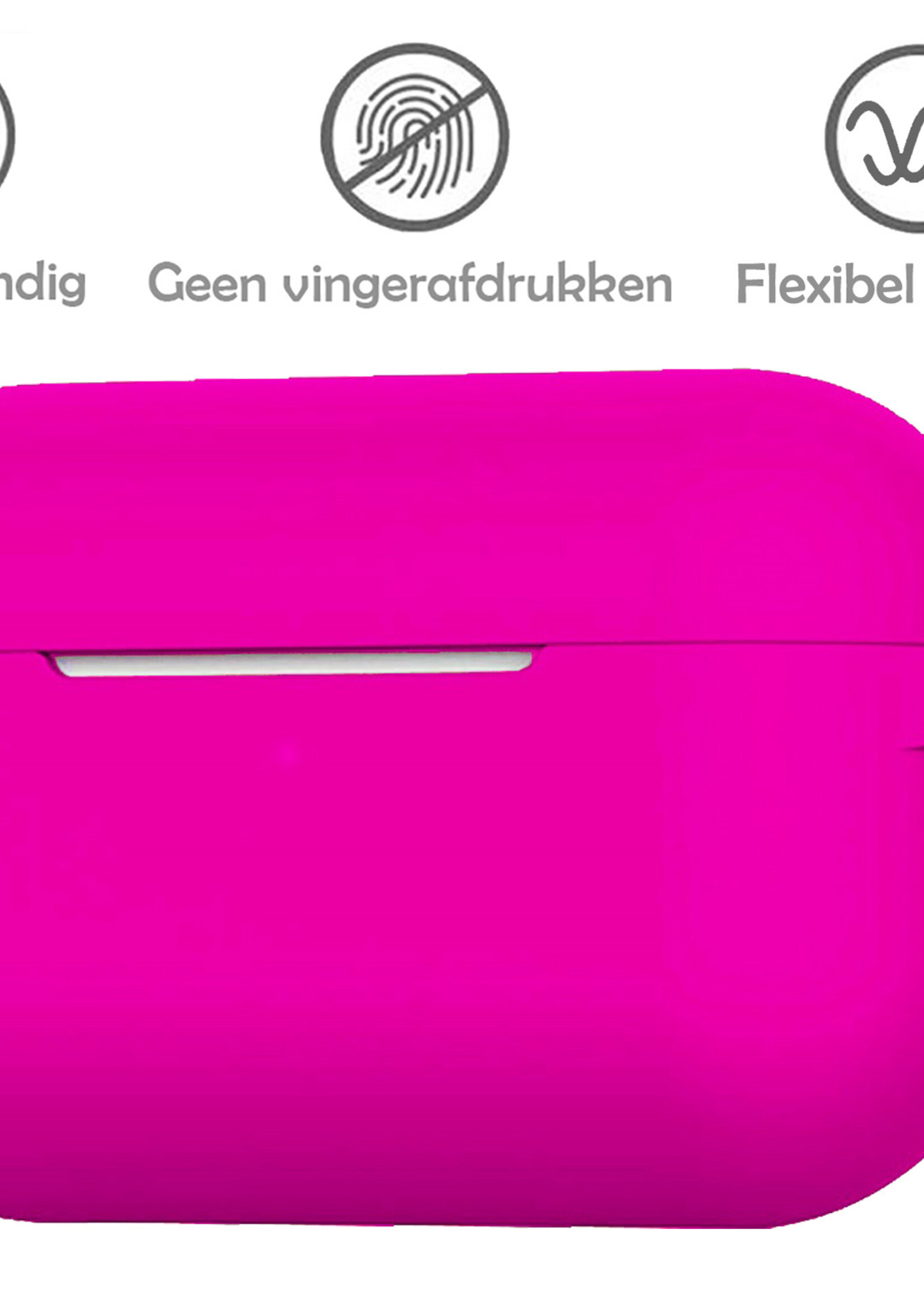 LUQ Hoesje Geschikt voor Airpods Pro Hoesje Siliconen Case - Hoes Geschikt voor Apple Airpods Pro Case Hoesje - Donkerroze