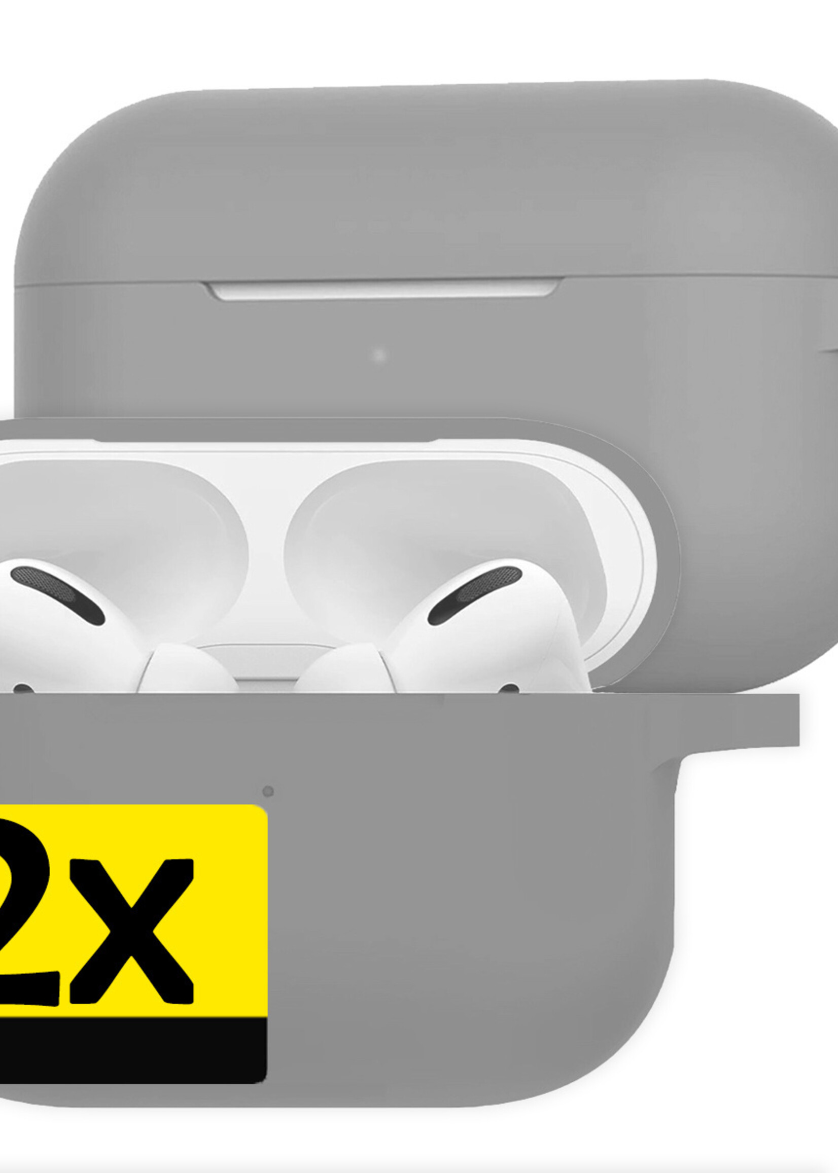 LUQ Hoesje Geschikt voor Airpods Pro Hoesje Siliconen Case - Hoes Geschikt voor Apple Airpods Pro Case Hoesje - Grijs - 2 Stuks