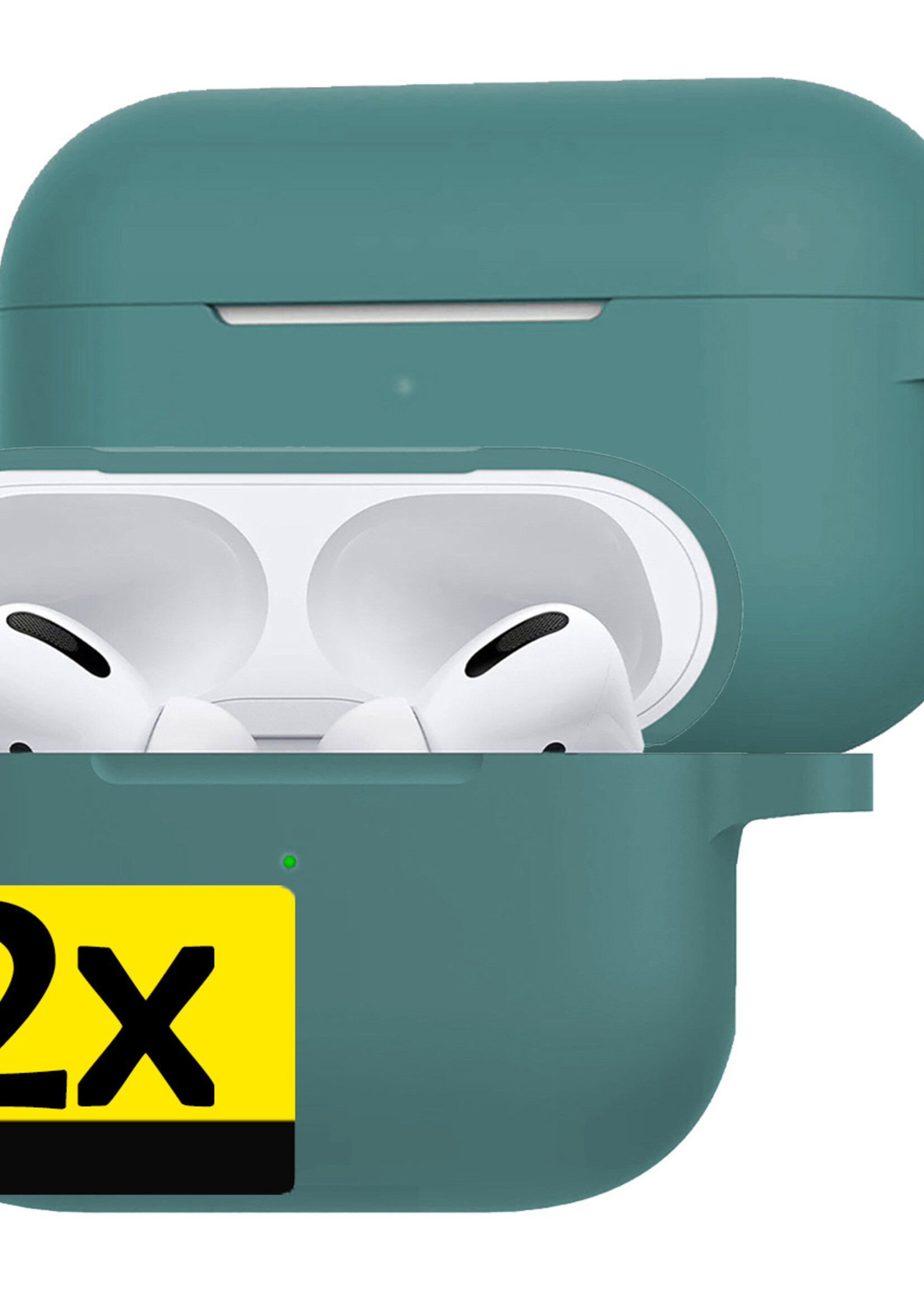 LUQ Hoesje Geschikt voor Airpods Pro Hoesje Siliconen Case - Hoes Geschikt voor Apple Airpods Pro Case Hoesje - Midnight Green - 2 Stuks