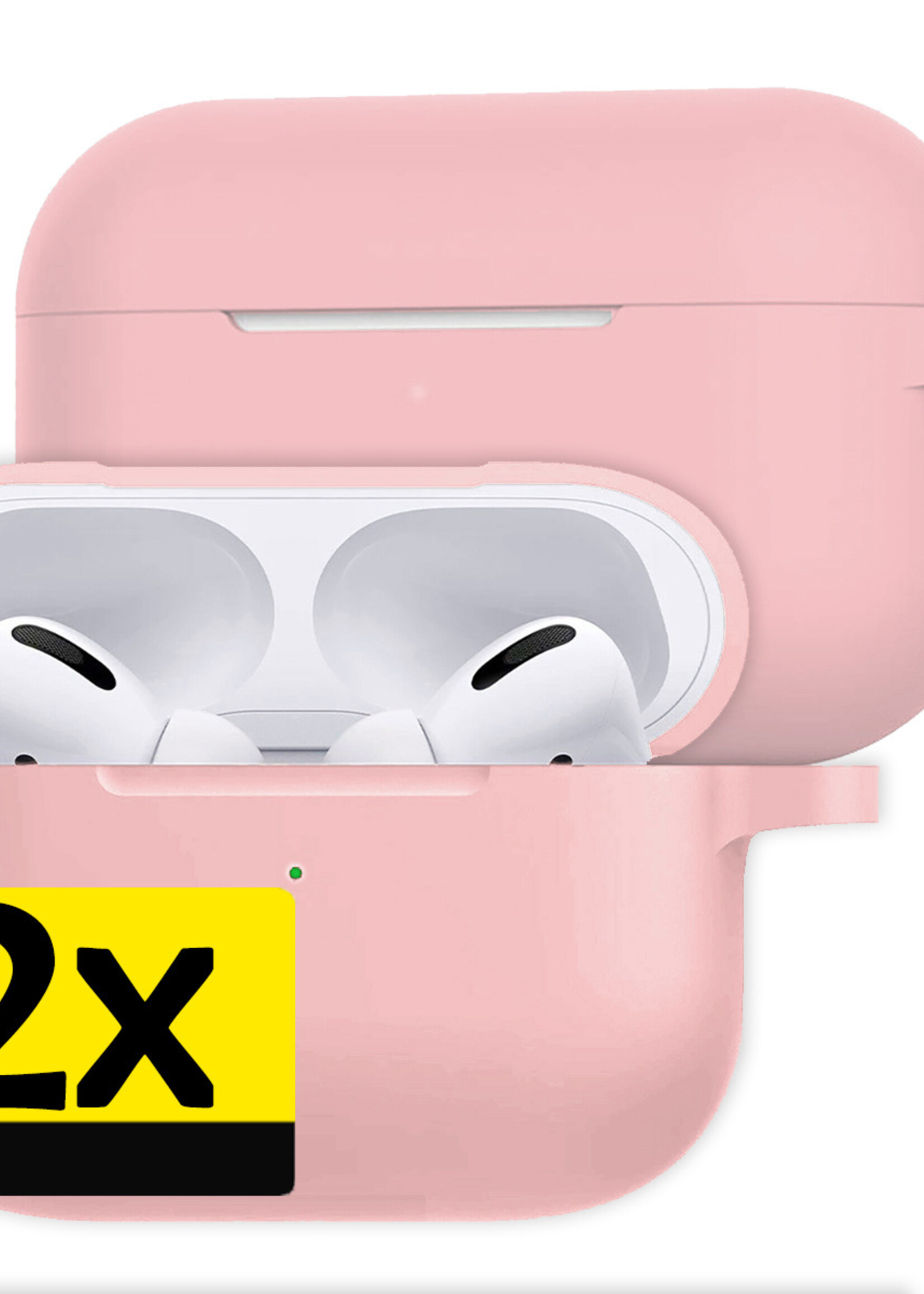 LUQ Hoesje Geschikt voor Airpods Pro Hoesje Siliconen Case - Hoes Geschikt voor Apple Airpods Pro Case Hoesje - Lichtroze - 2 Stuks