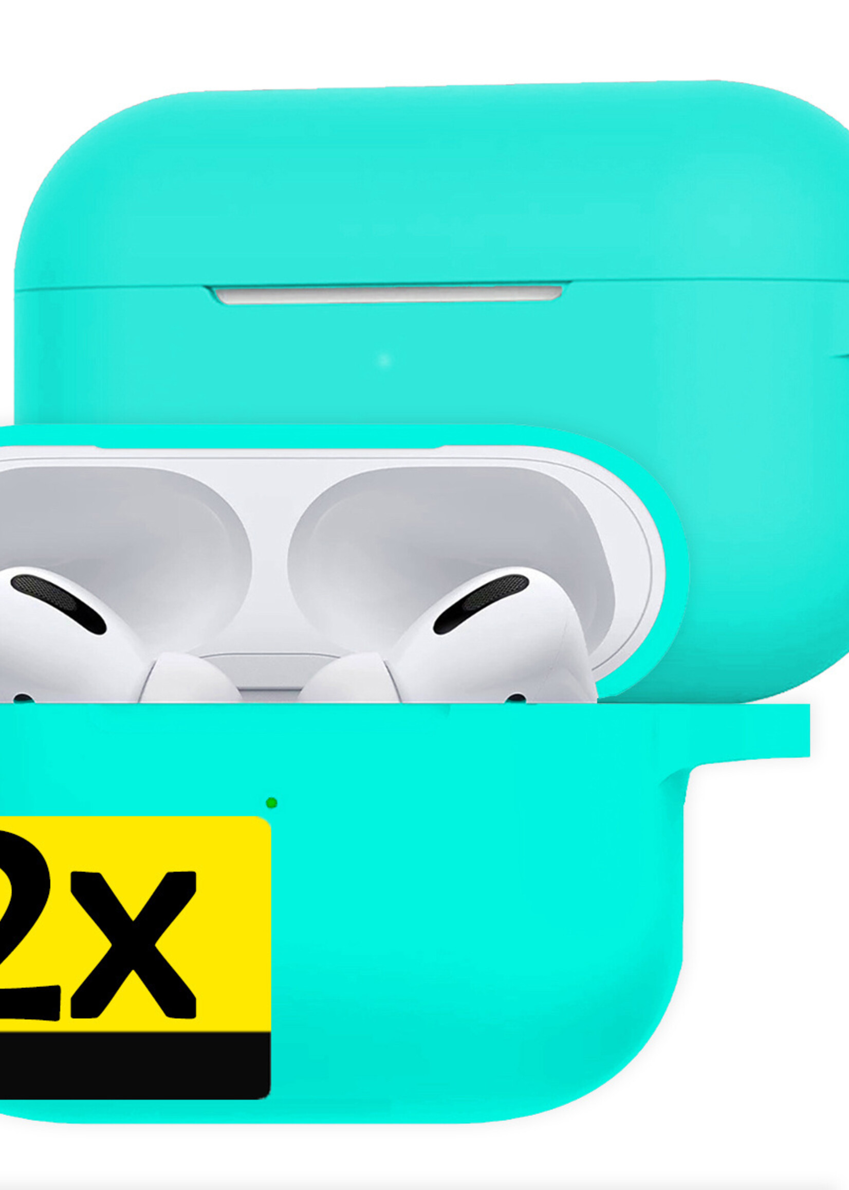 LUQ Hoesje Geschikt voor AirPods Pro 2 Hoesje Siliconen Case - Hoes Geschikt voor Apple AirPods Pro 2 Case Hoesje - Mintgroen - 2 Stuks