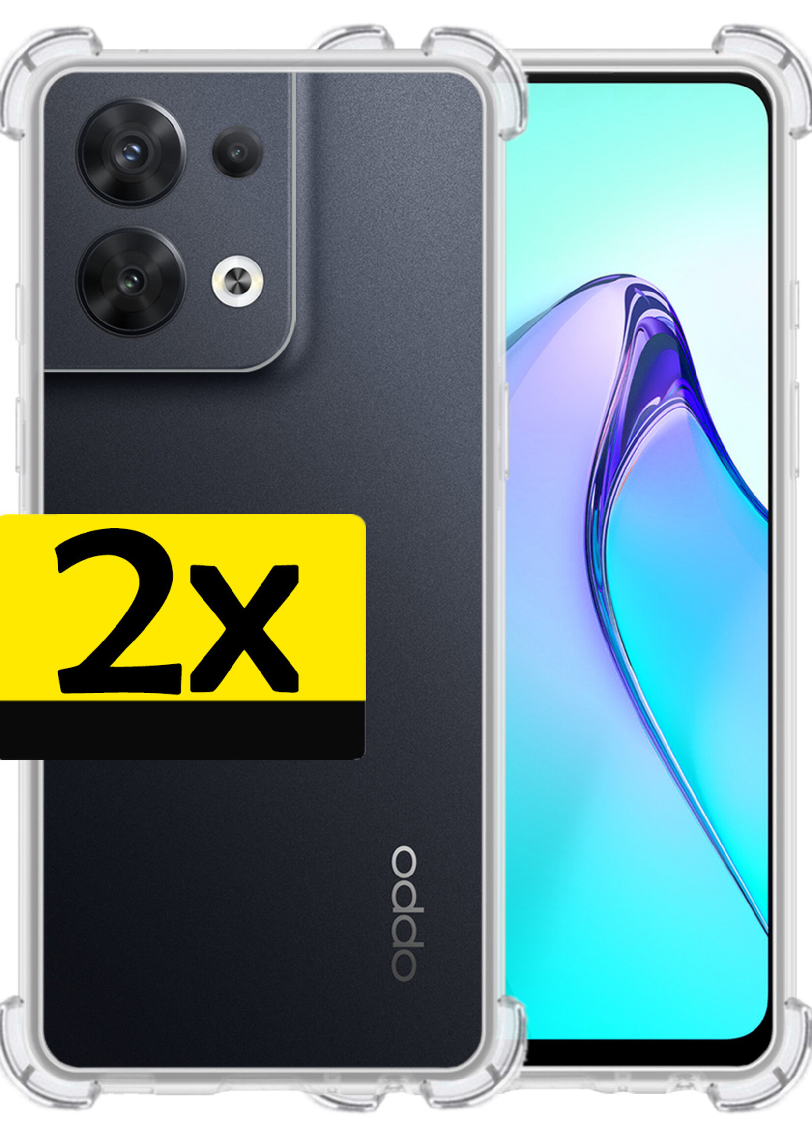 LUQ Hoesje Geschikt voor OPPO Reno 8 Hoesje Shockproof Case Siliconen - Hoes Geschikt voor OPPO Reno 8 Hoes Cover Siliconen - Transparant - 2 Stuks