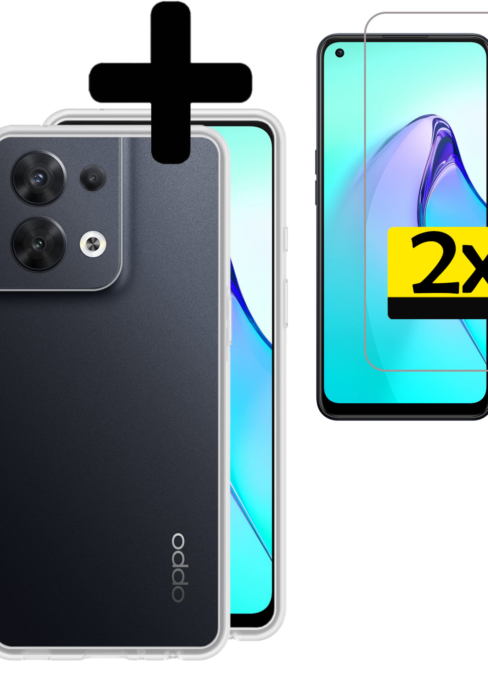 LUQ Hoesje Geschikt voor OPPO Reno 8 Hoesje Siliconen Case Met 2x Screenprotector - Hoes Geschikt voor OPPO Reno 8 Hoes Siliconen - Transparant
