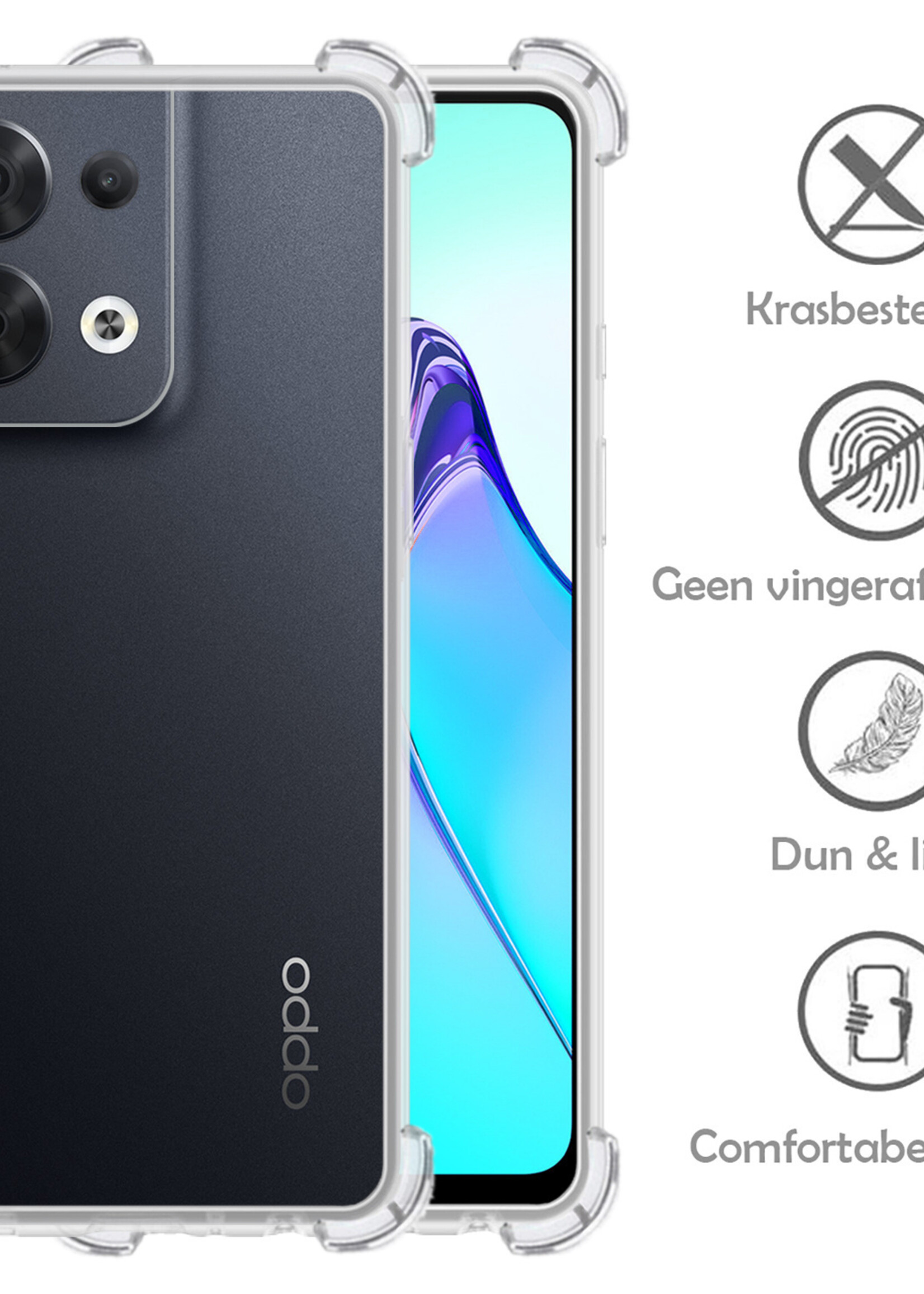 LUQ Hoesje Geschikt voor OPPO Reno 8 Pro Hoesje Shockproof Case Siliconen Met 2x Screenprotector - Hoes Geschikt voor OPPO Reno 8 Pro Hoes Cover Siliconen - Transparant