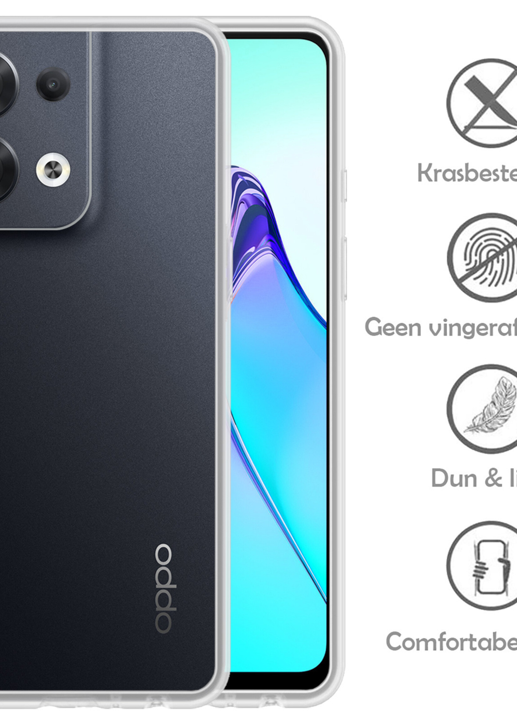 LUQ Hoesje Geschikt voor OPPO Reno 8 Pro Hoesje Siliconen Case Met 2x Screenprotector - Hoes Geschikt voor OPPO Reno 8 Pro Hoes Siliconen - Transparant