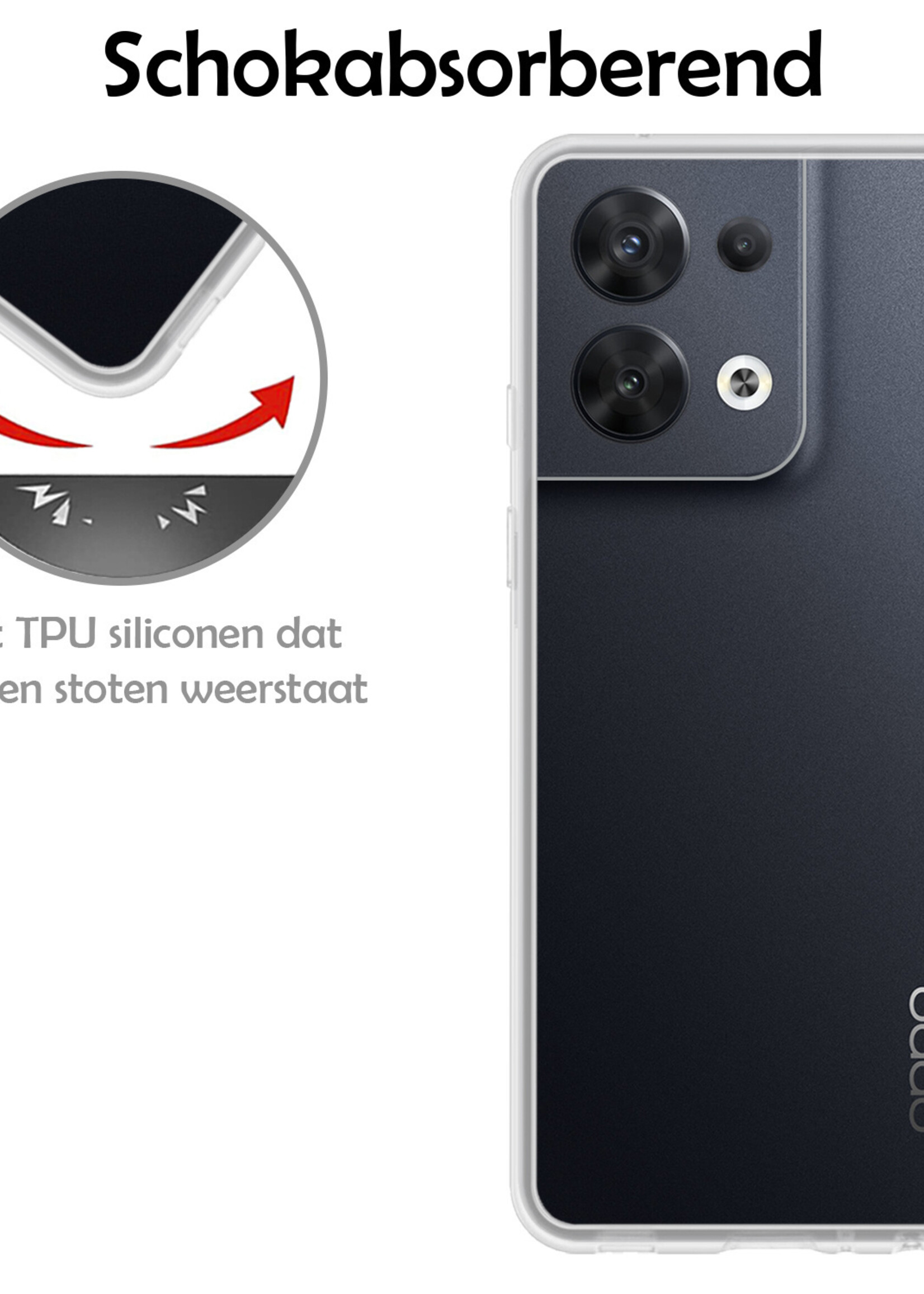 LUQ Hoesje Geschikt voor OPPO Reno 8 Pro Hoesje Siliconen Case Met 2x Screenprotector - Hoes Geschikt voor OPPO Reno 8 Pro Hoes Siliconen - Transparant