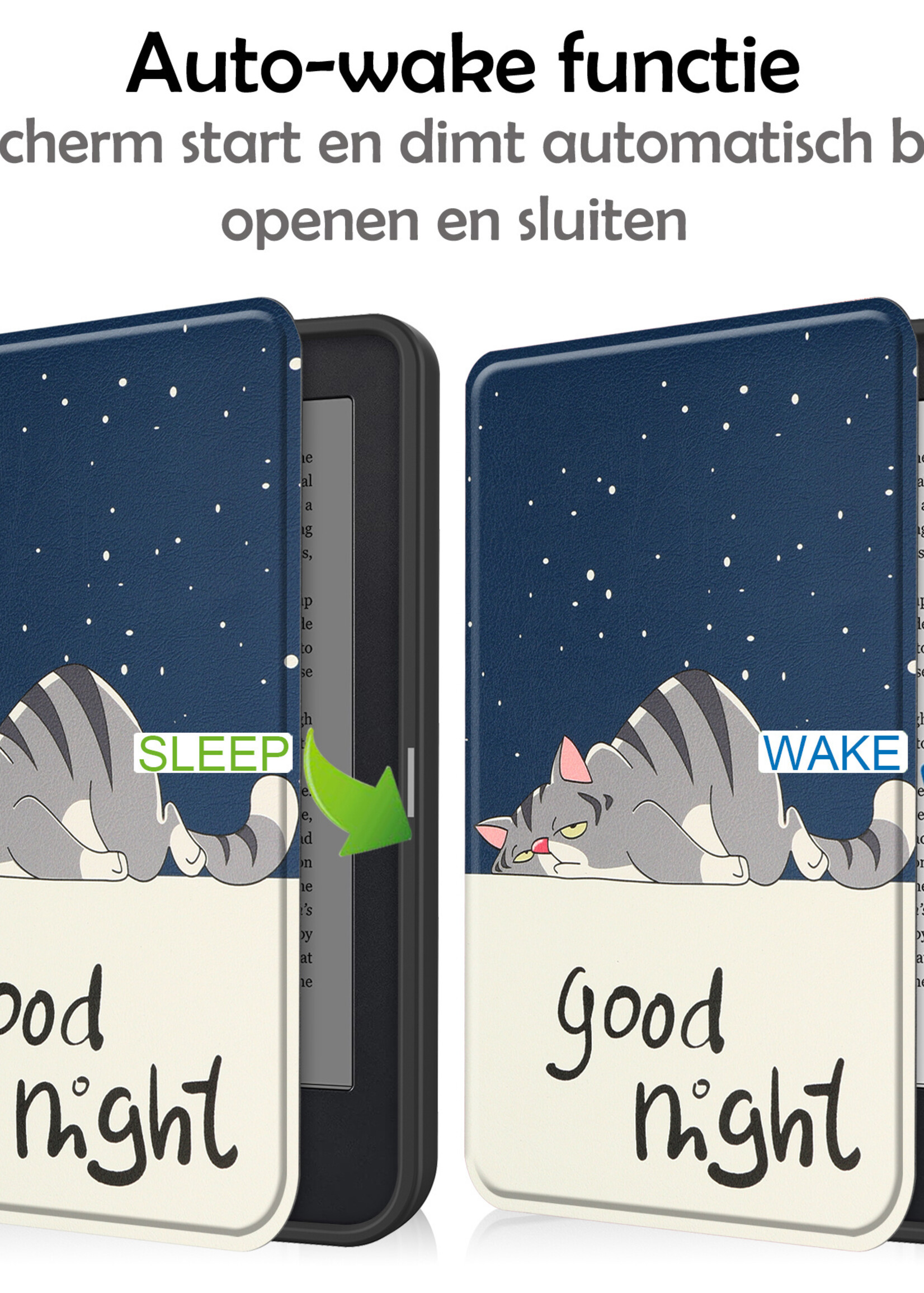 LUQ Hoesje Geschikt voor Kobo Clara 2E Hoes Bescherm Hoesje Case Luxe Sleep Cover - Kat