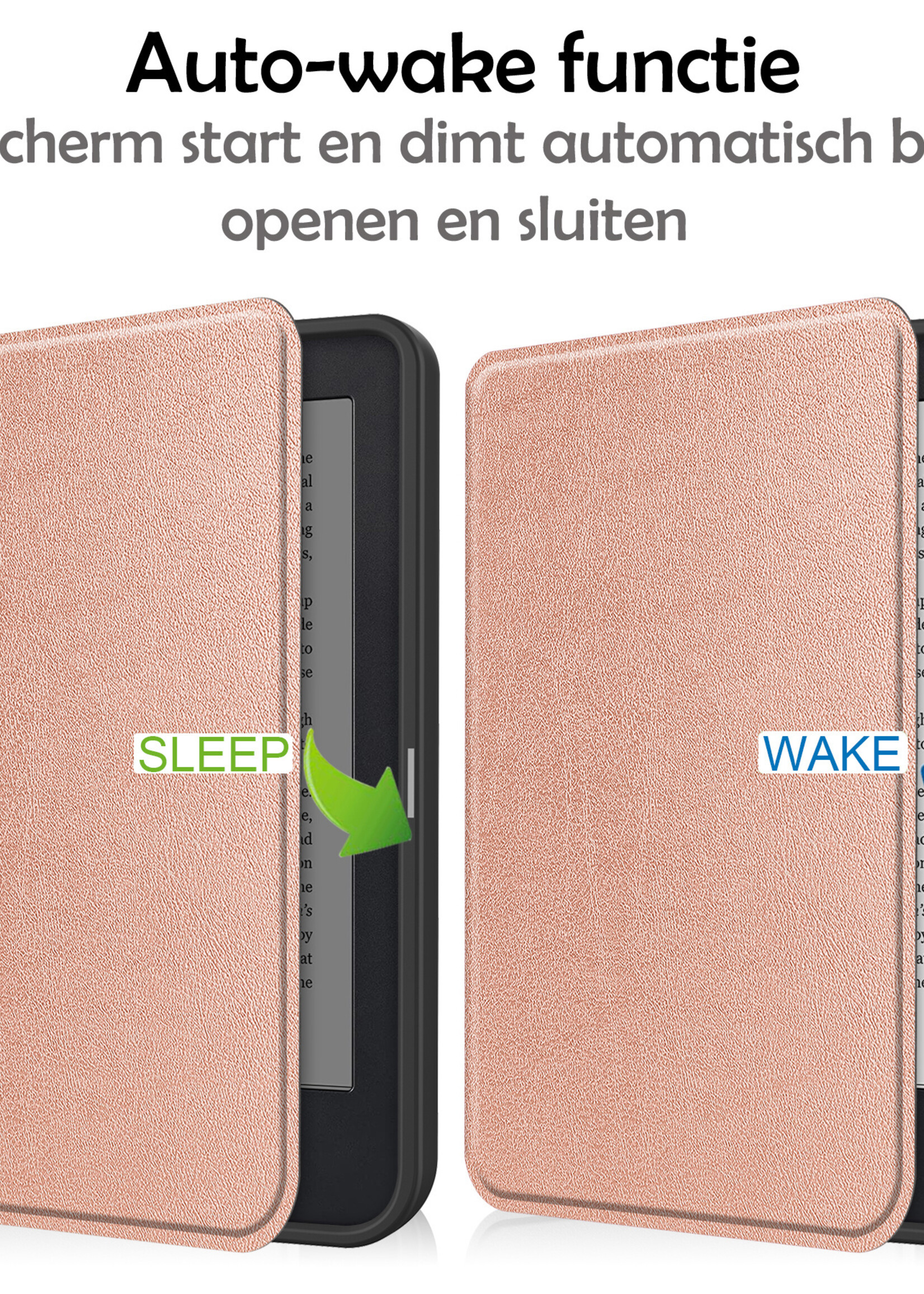 LUQ Hoesje Geschikt voor Kobo Clara 2E Hoes Bescherm Hoesje Case Luxe Sleep Cover - Rosé Goud