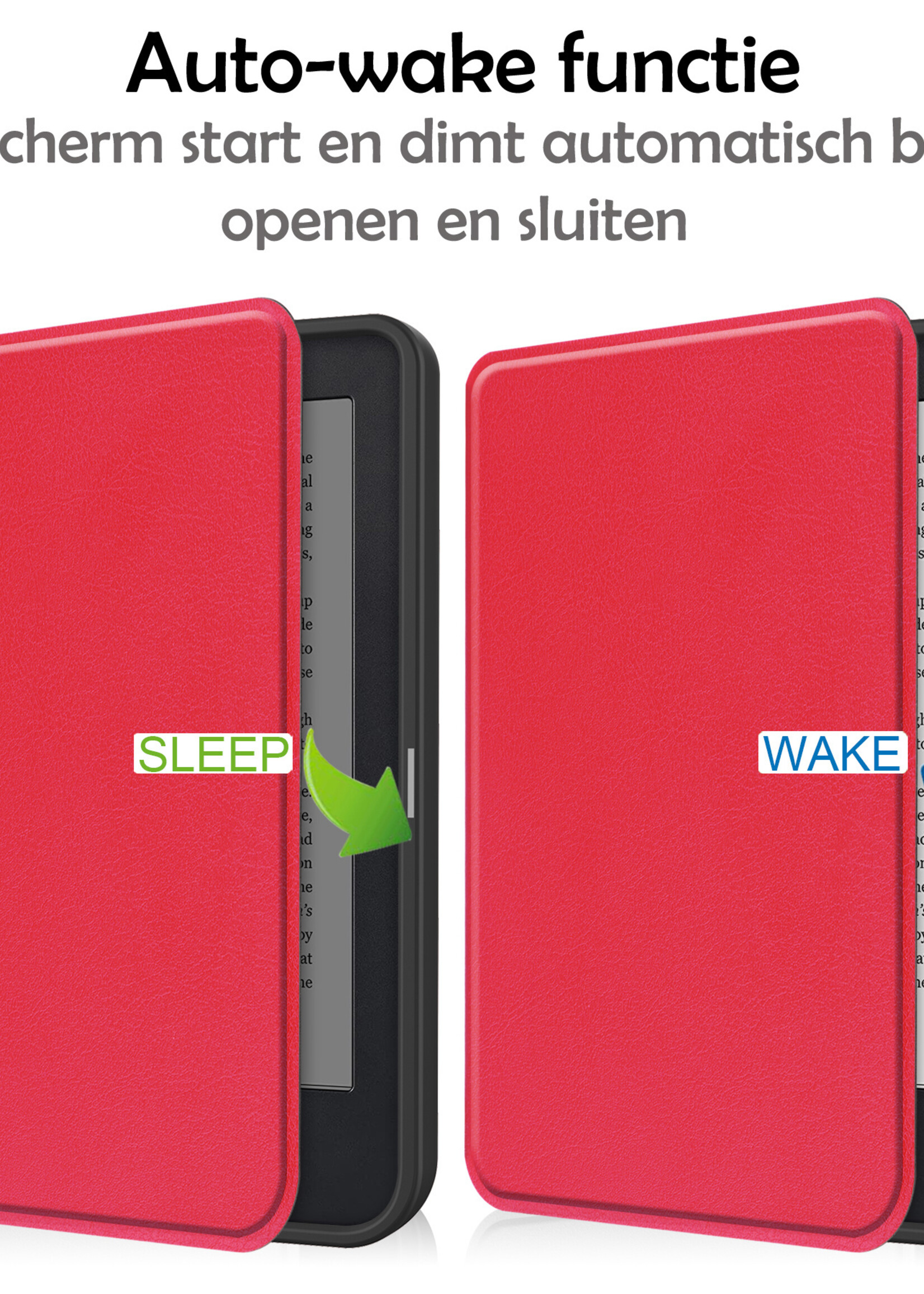 LUQ Hoesje Geschikt voor Kobo Clara 2E Hoes Bescherm Hoesje Case Luxe Sleep Cover - Rood