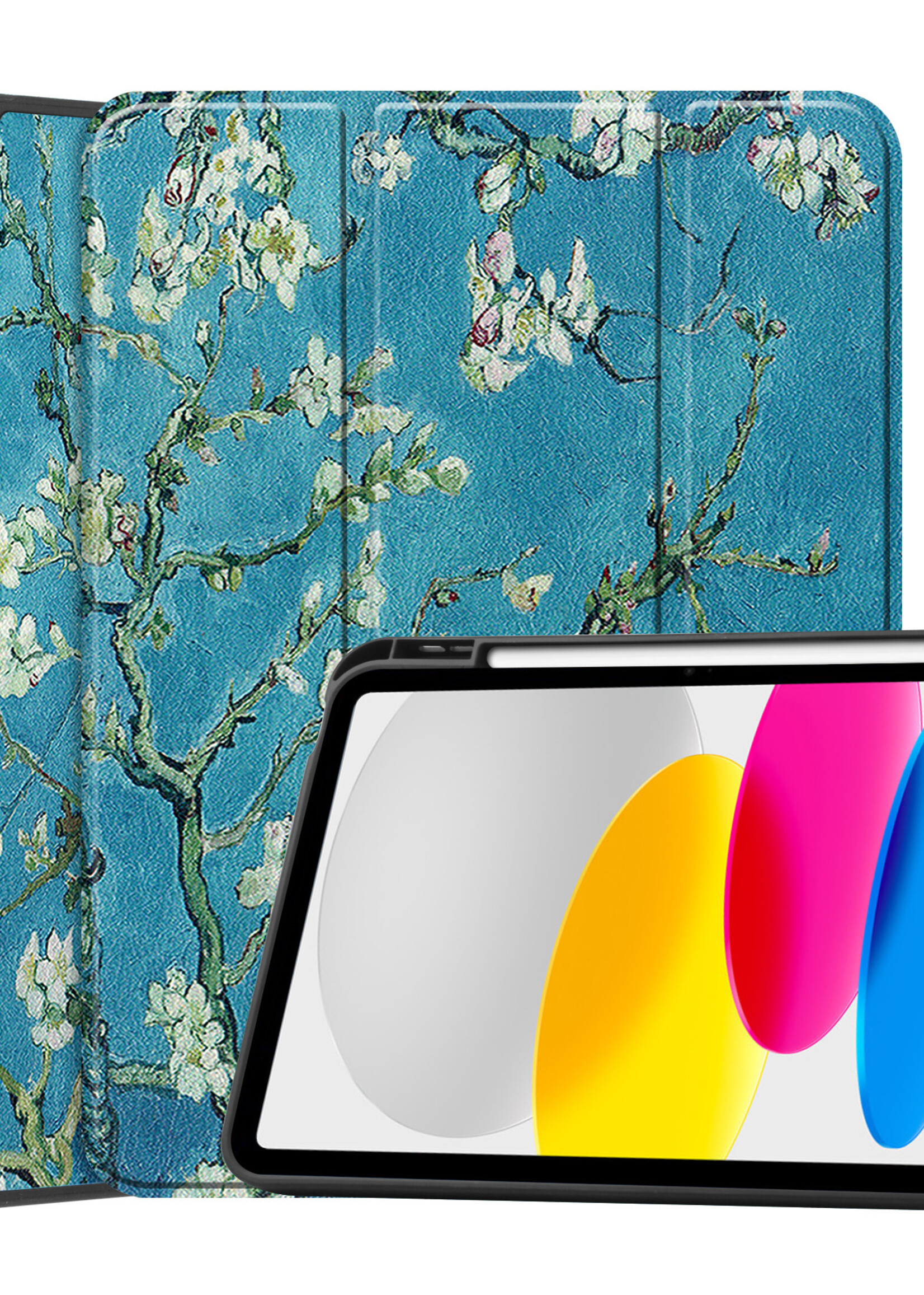 LUQ Hoes Geschikt voor iPad 2022 Hoes Luxe Hoesje Case Met Uitsparing Geschikt voor Apple Pencil - Hoesje Geschikt voor iPad 10 Hoes Cover - Bloesem