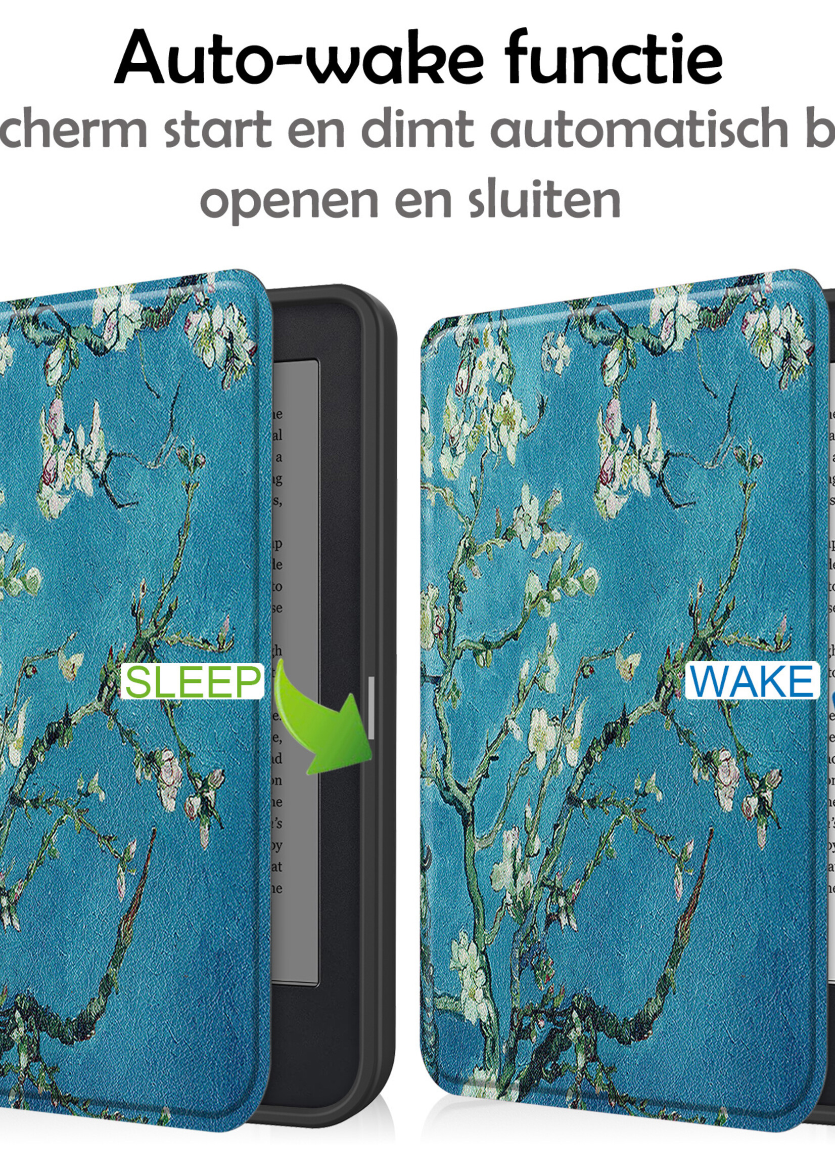 LUQ Hoesje Geschikt voor Kobo Clara 2E Hoes Bescherm Hoesje Case Luxe Sleep Cover - Bloesem