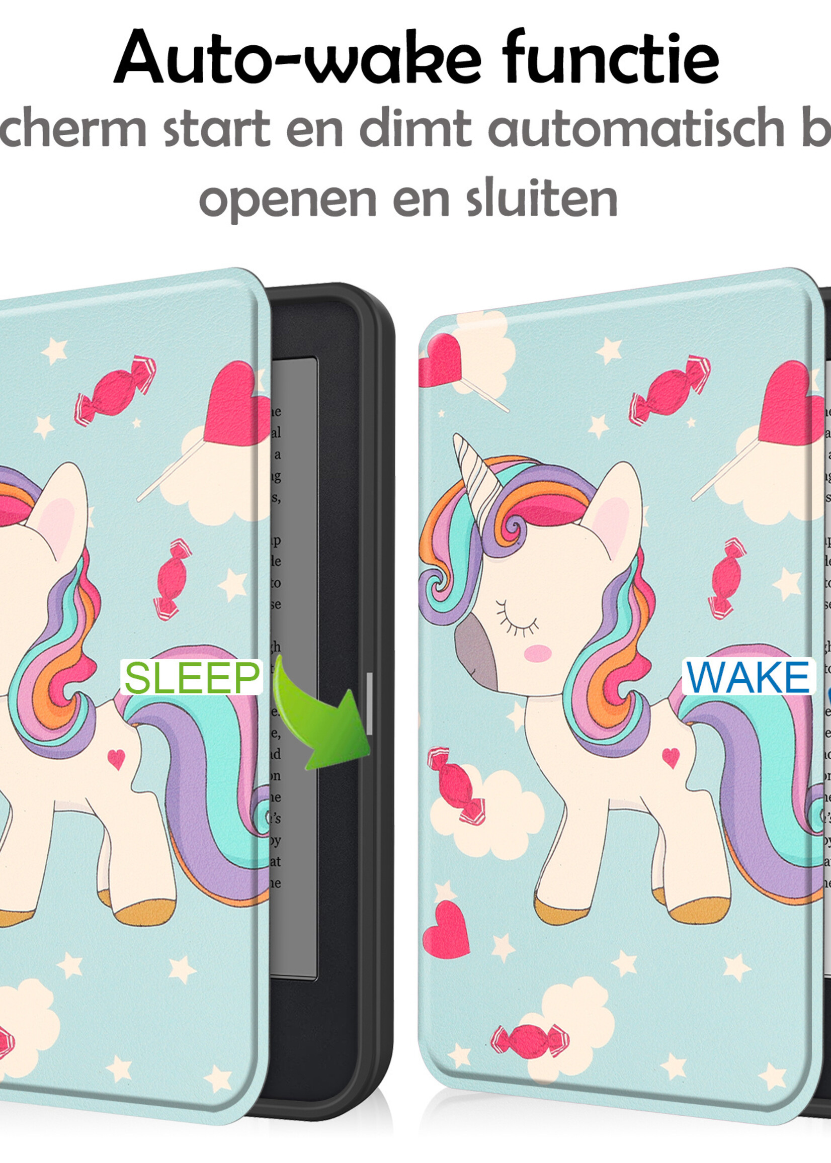 LUQ Hoesje Geschikt voor Kobo Clara 2E Hoes Bescherm Hoesje Case Luxe Sleep Cover - Eenhoorn