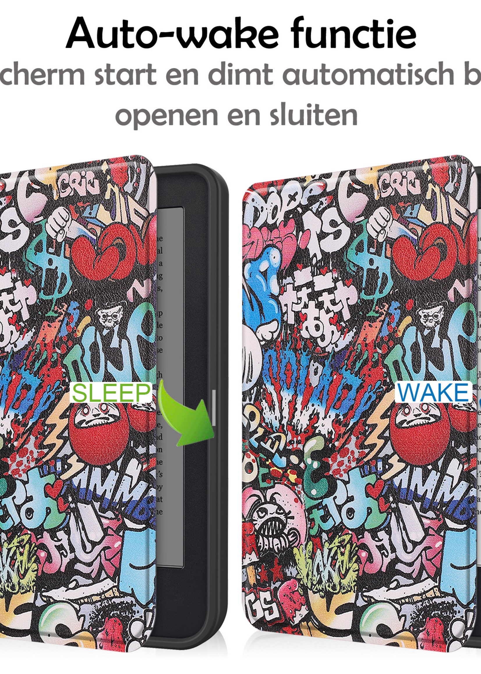 LUQ Hoesje Geschikt voor Kobo Clara 2E Hoes Bescherm Hoesje Case Luxe Sleep Cover - Graffity