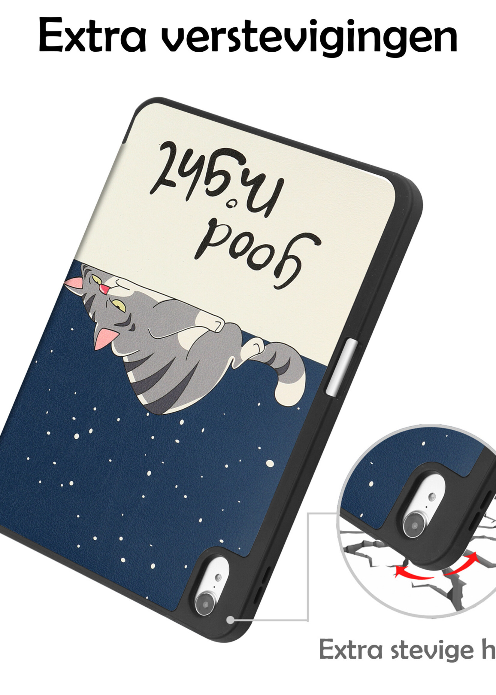 LUQ Hoes Geschikt voor iPad 2022 Hoes Luxe Hoesje Case Met Uitsparing Geschikt voor Apple Pencil - Hoesje Geschikt voor iPad 10 Hoes Cover - Kat