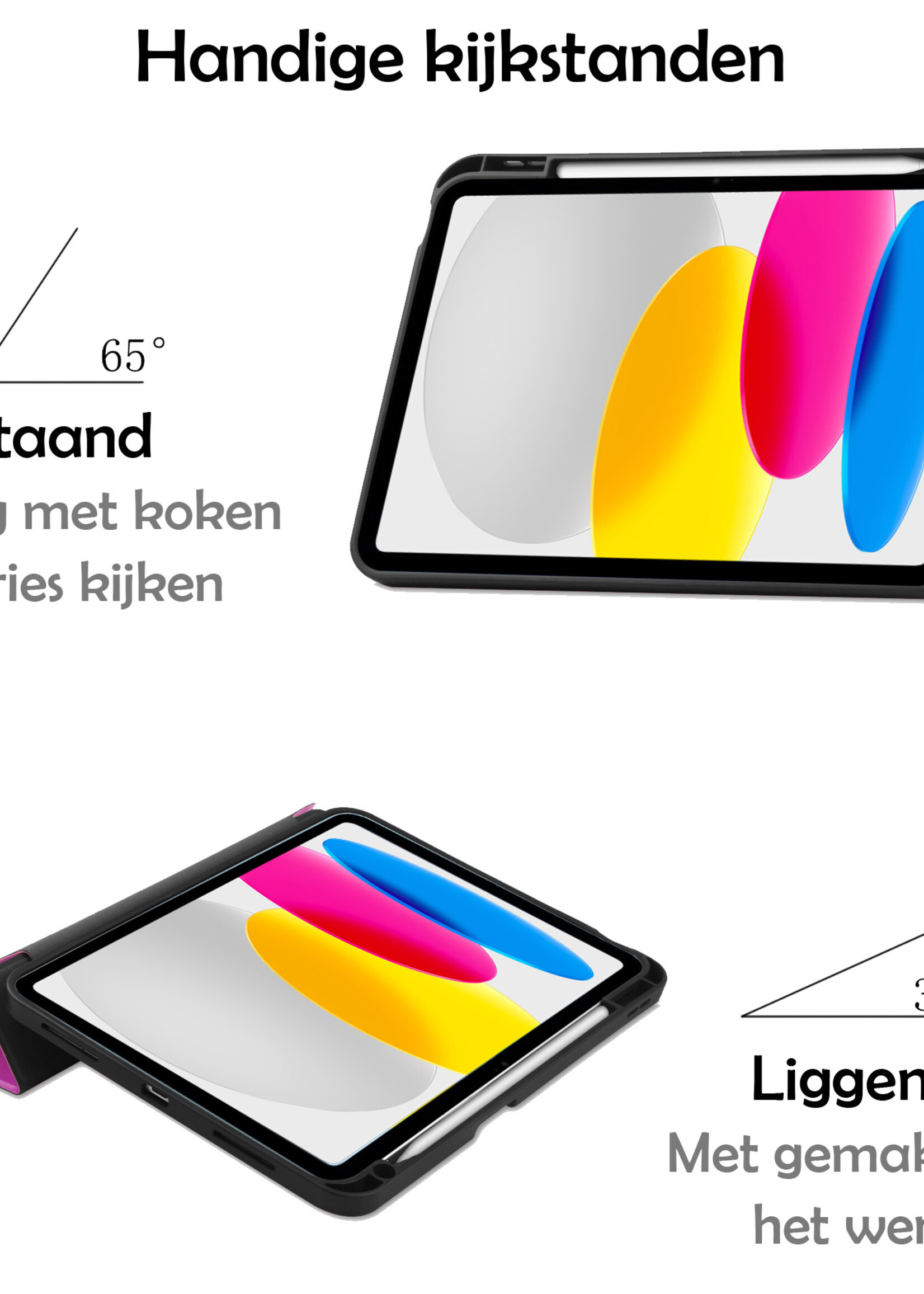 Hoes Geschikt voor iPad 2022 Hoes Luxe Hoesje Case Met Uitsparing Geschikt voor Apple Pencil - Hoesje Geschikt voor iPad 10 Hoes Cover - Paars