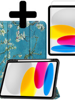 LUQ LUQ iPad 10 2022 Hoesje Met Uitsparing Apple Pencil Met Screenprotector - Bloesem