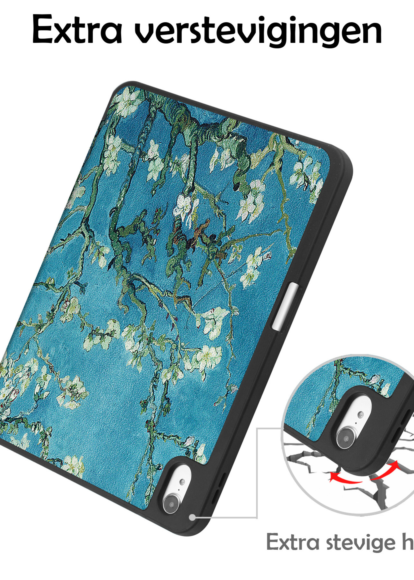 LUQ Hoes Geschikt voor iPad 2022 Hoes Luxe Hoesje Case Met Uitsparing Geschikt voor Apple Pencil Met Screenprotector - Hoesje Geschikt voor iPad 10 Hoes Cover - Bloesem