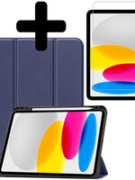 LUQ LUQ iPad 10 2022 Hoesje Met Uitsparing Apple Pencil Met Screenprotector - Donkerblauw