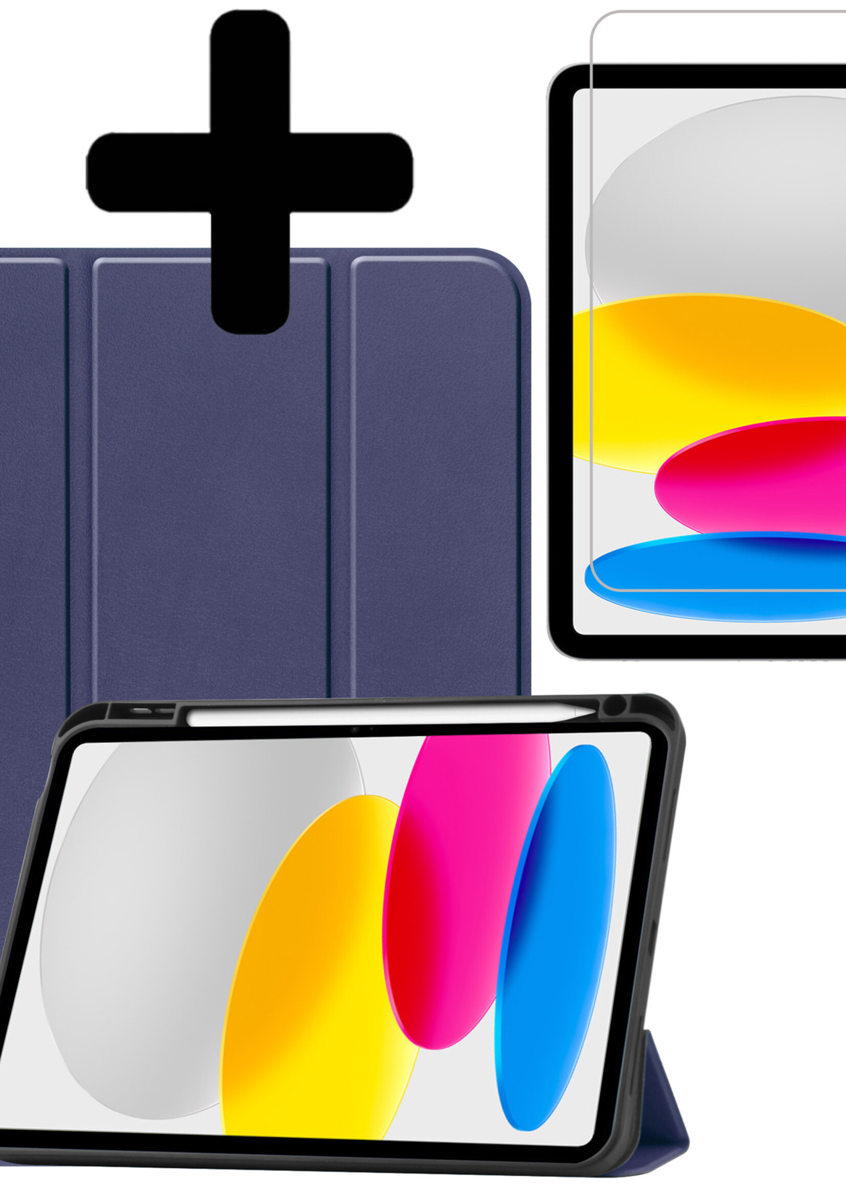 LUQ Hoes Geschikt voor iPad 2022 Hoes Luxe Hoesje Case Met Uitsparing Geschikt voor Apple Pencil Met Screenprotector - Hoesje Geschikt voor iPad 10 Hoes Cover - Donkerblauw