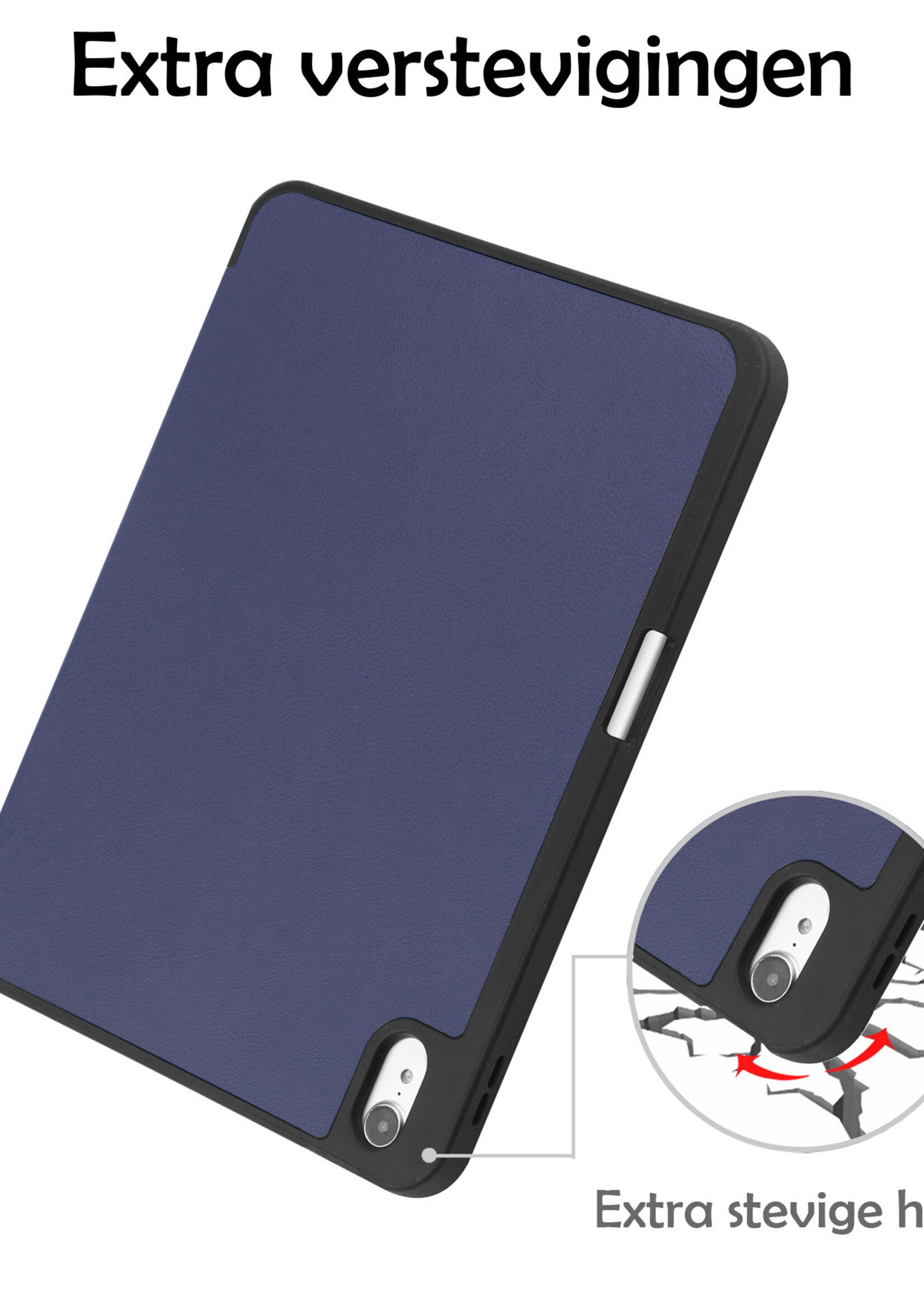 LUQ Hoes Geschikt voor iPad 2022 Hoes Luxe Hoesje Case Met Uitsparing Geschikt voor Apple Pencil Met Screenprotector - Hoesje Geschikt voor iPad 10 Hoes Cover - Donkerblauw
