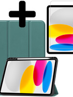 LUQ LUQ iPad 10 2022 Hoesje Met Uitsparing Apple Pencil Met Screenprotector - Donkergroen
